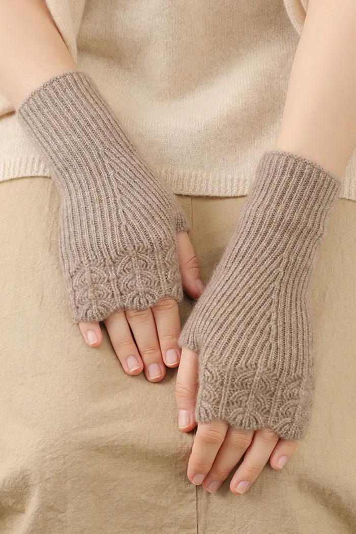 100 Cashmere Ribbed Knit Crochet Fingerless Gloves