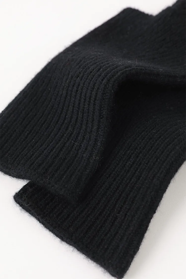 100 Cashmere Ribbed Knit Crochet Fingerless Gloves