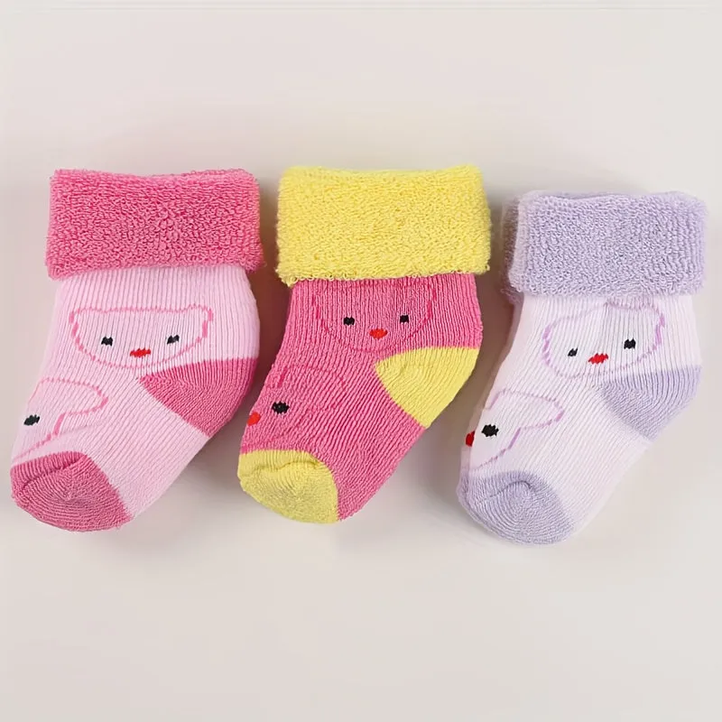 3 Or 6 Pairs Of Baby Girl's Thermal Socks, Comfy Casual Soft Socks For Babies Winter & Autumn Wearing