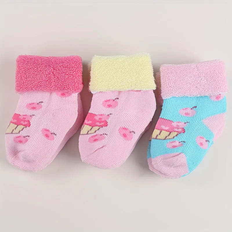 3 Or 6 Pairs Of Baby Girl's Thermal Socks, Comfy Casual Soft Socks For Babies Winter & Autumn Wearing