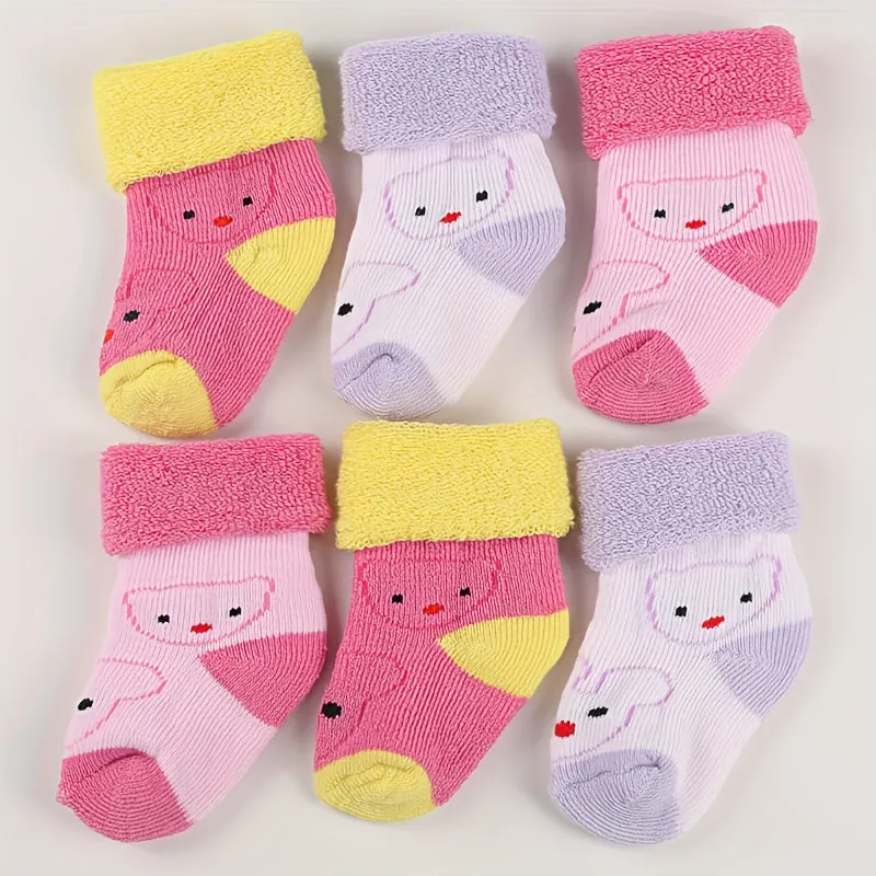 3 Or 6 Pairs Of Baby Girl's Thermal Socks, Comfy Casual Soft Socks For Babies Winter & Autumn Wearing