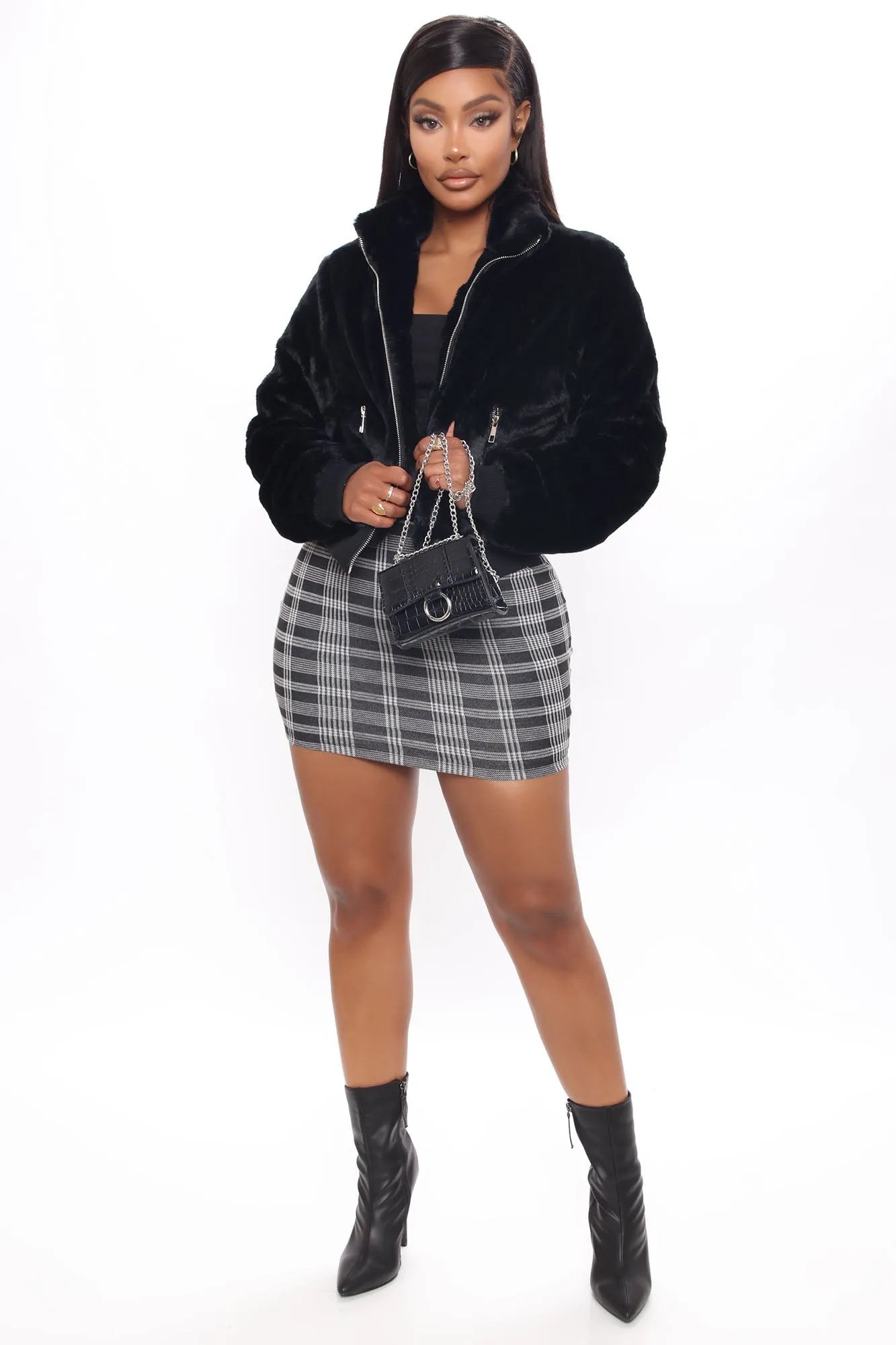 Andi Faux Fur Bomber Jacket - Black