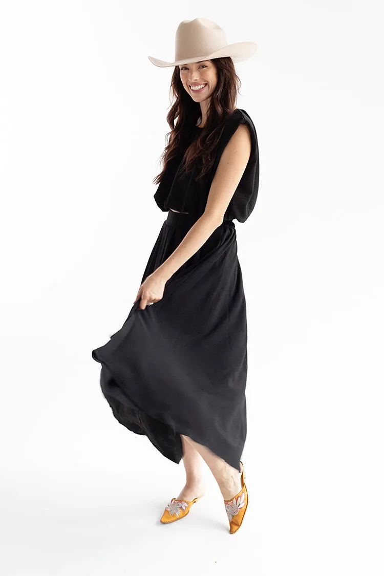 Black Pleated Midi Skirt