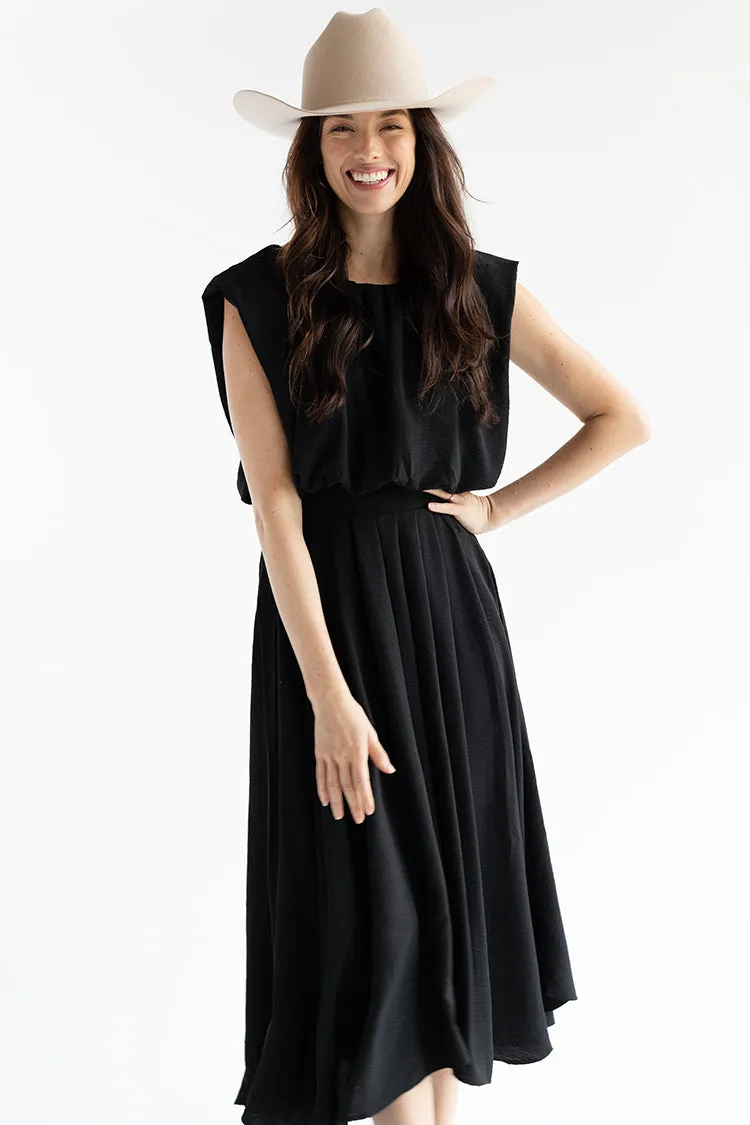 Black Pleated Midi Skirt