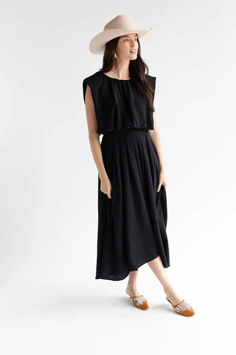 Black Pleated Midi Skirt