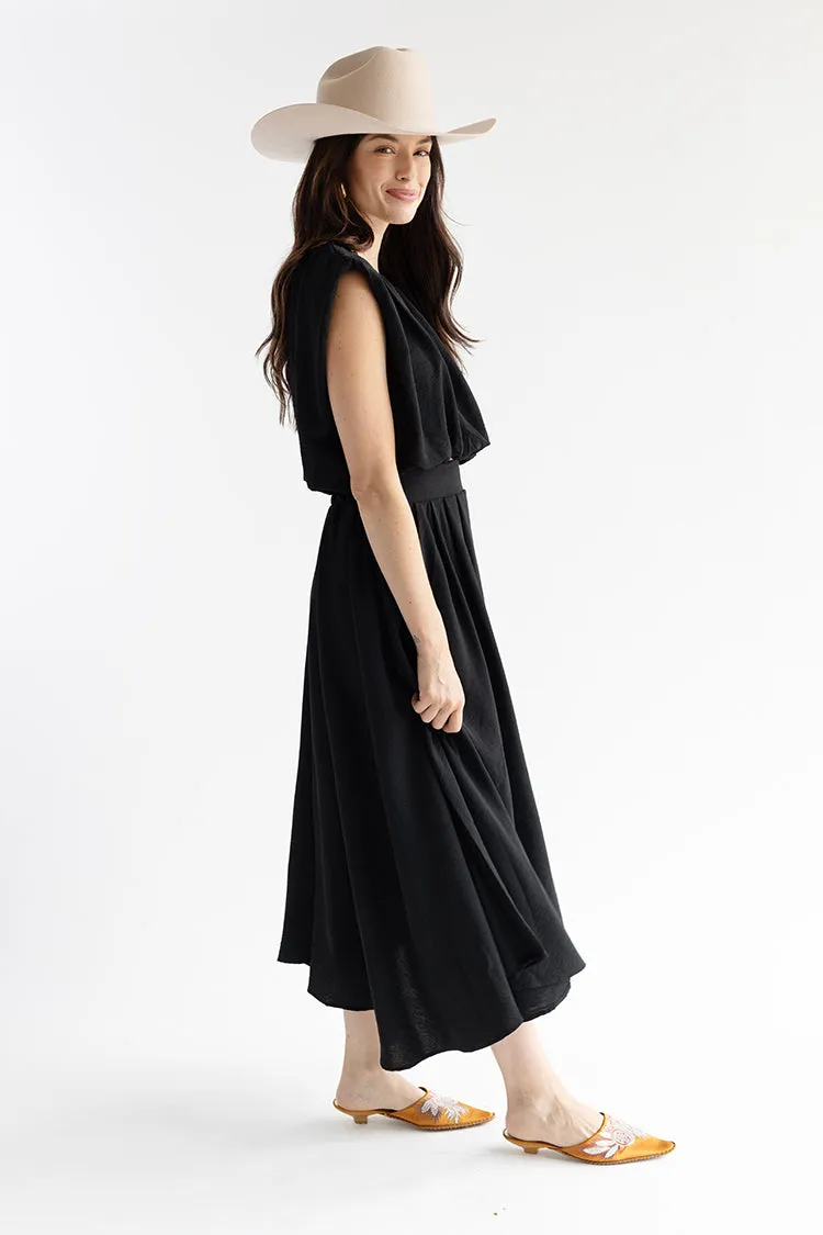 Black Pleated Midi Skirt