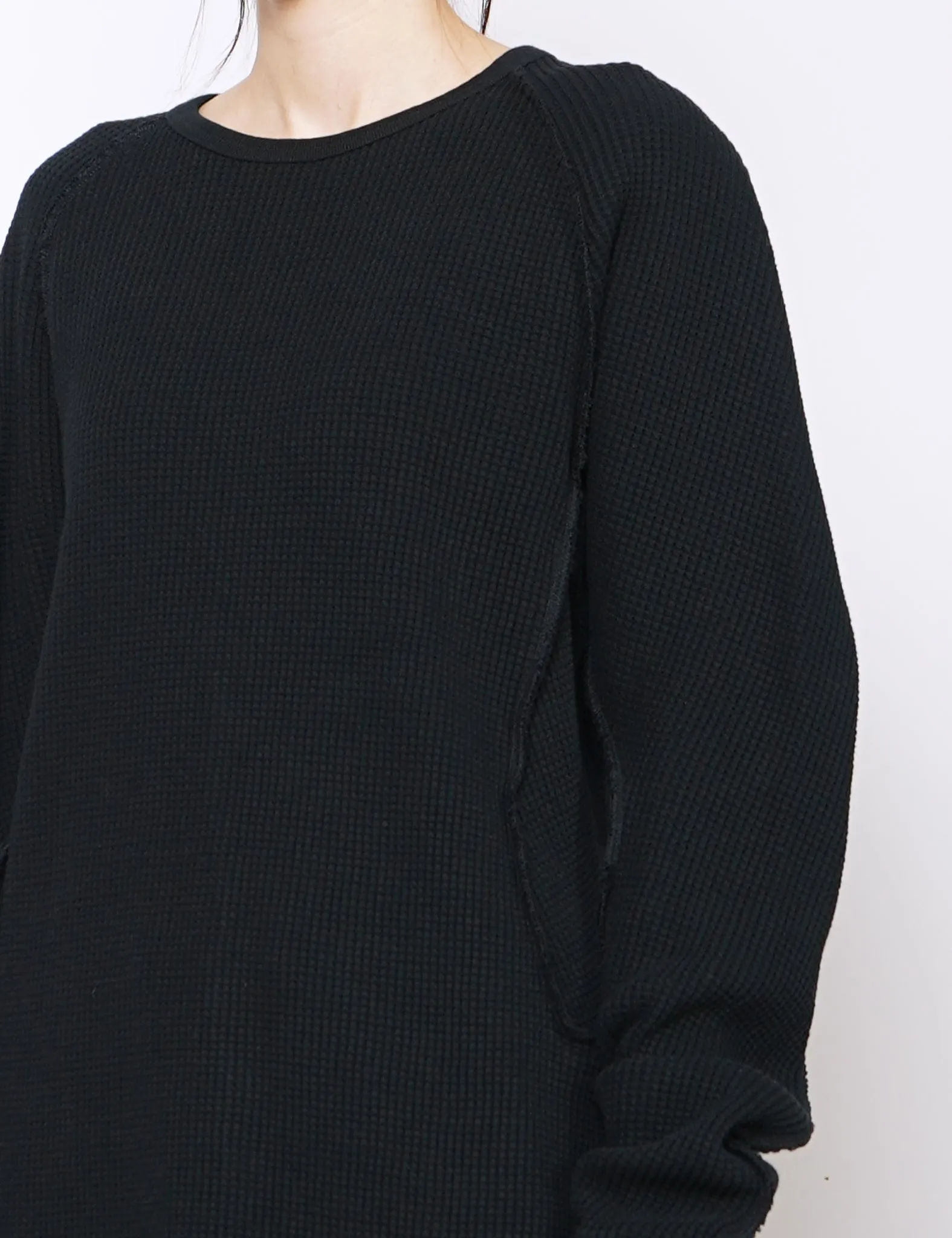 BLACK WAFFLE THERMAL LONG SLEEVE T-SHIRT