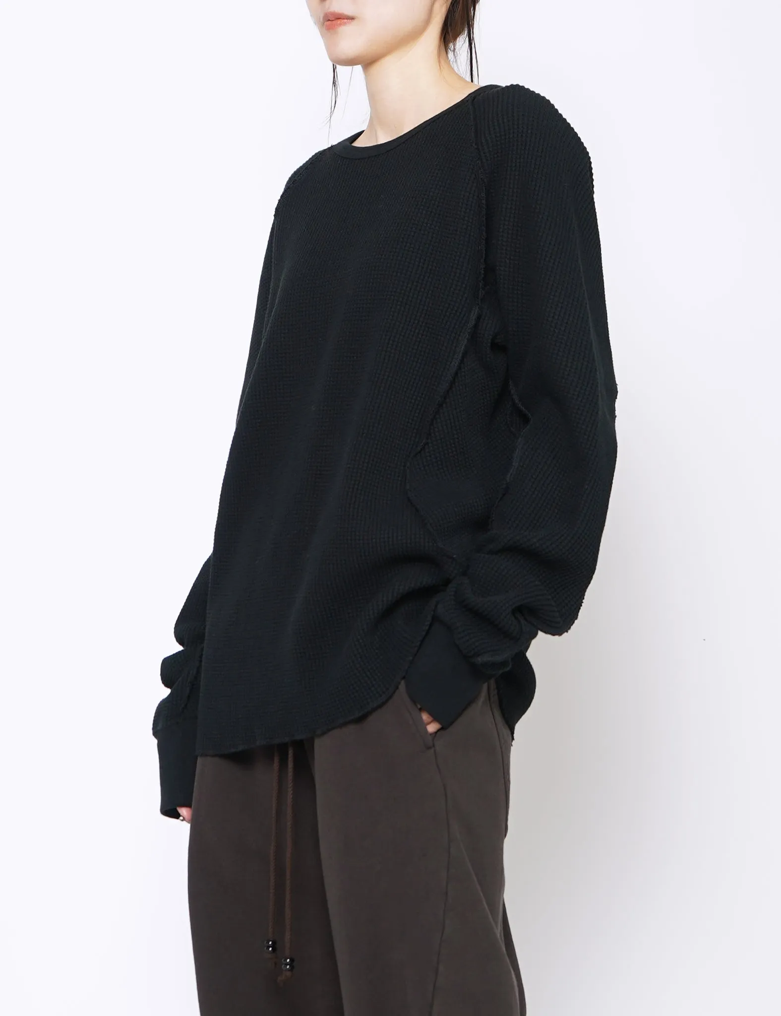 BLACK WAFFLE THERMAL LONG SLEEVE T-SHIRT