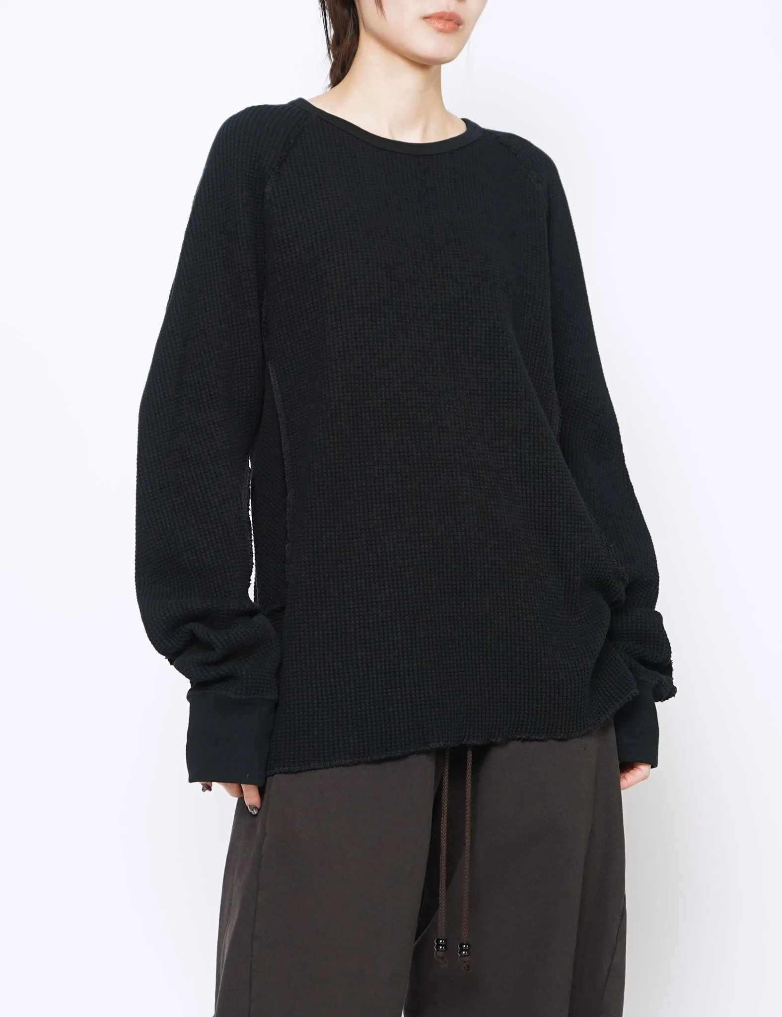 BLACK WAFFLE THERMAL LONG SLEEVE T-SHIRT