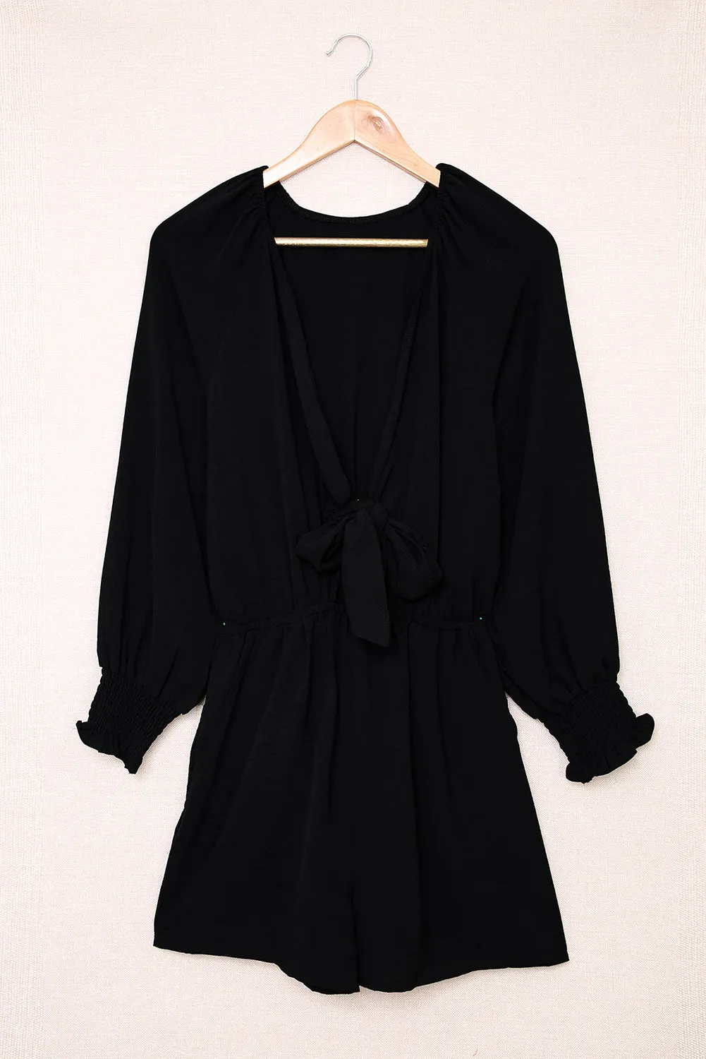 Brianna Tied Flounce Sleeve Plunge Romper