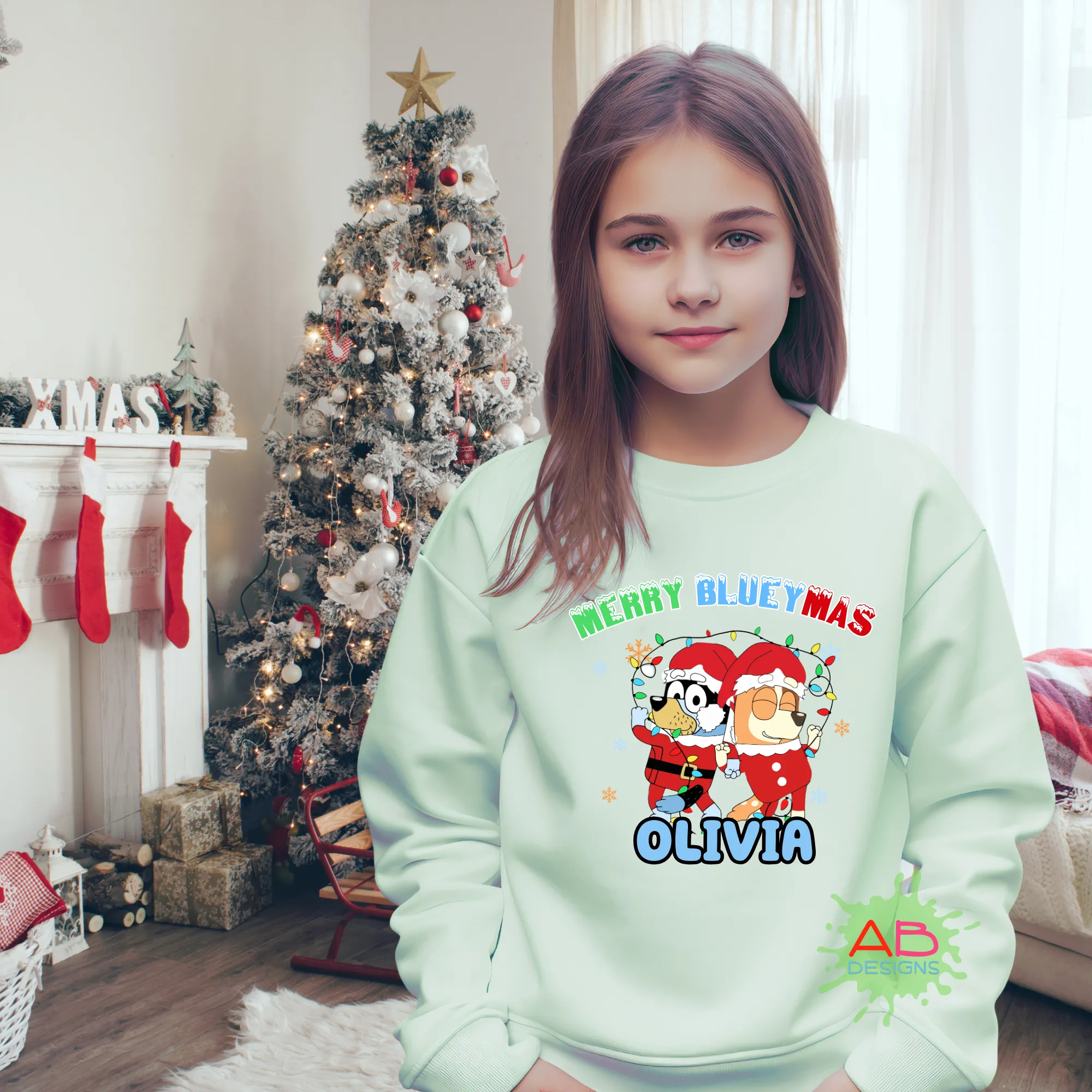 Children's Christmas Jumper, Bluey Christmas Sweatshirt with Personalisation