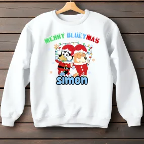 Children's Christmas Jumper, Bluey Christmas Sweatshirt with Personalisation