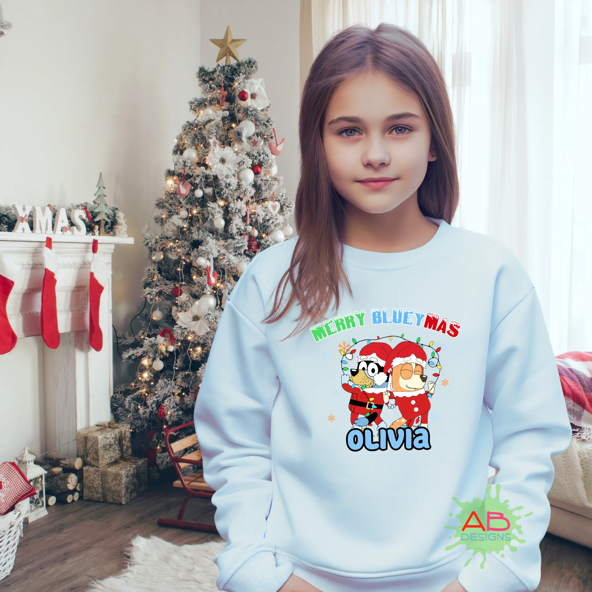 Children's Christmas Jumper, Bluey Christmas Sweatshirt with Personalisation
