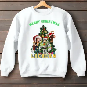 Children's Christmas Jumper, Personalised Buzz and Woody from Toy Story Christmas Sweatshirt