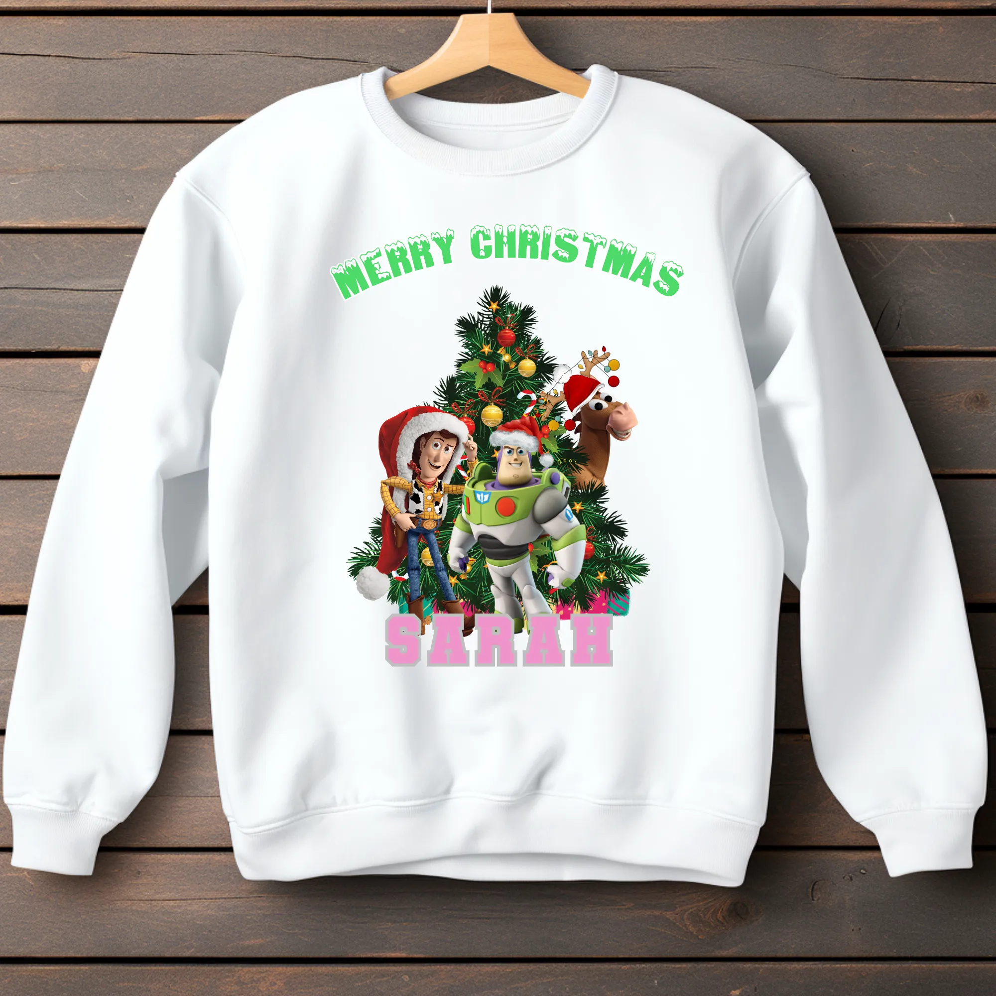 Children's Christmas Jumper, Personalised Buzz and Woody from Toy Story Christmas Sweatshirt