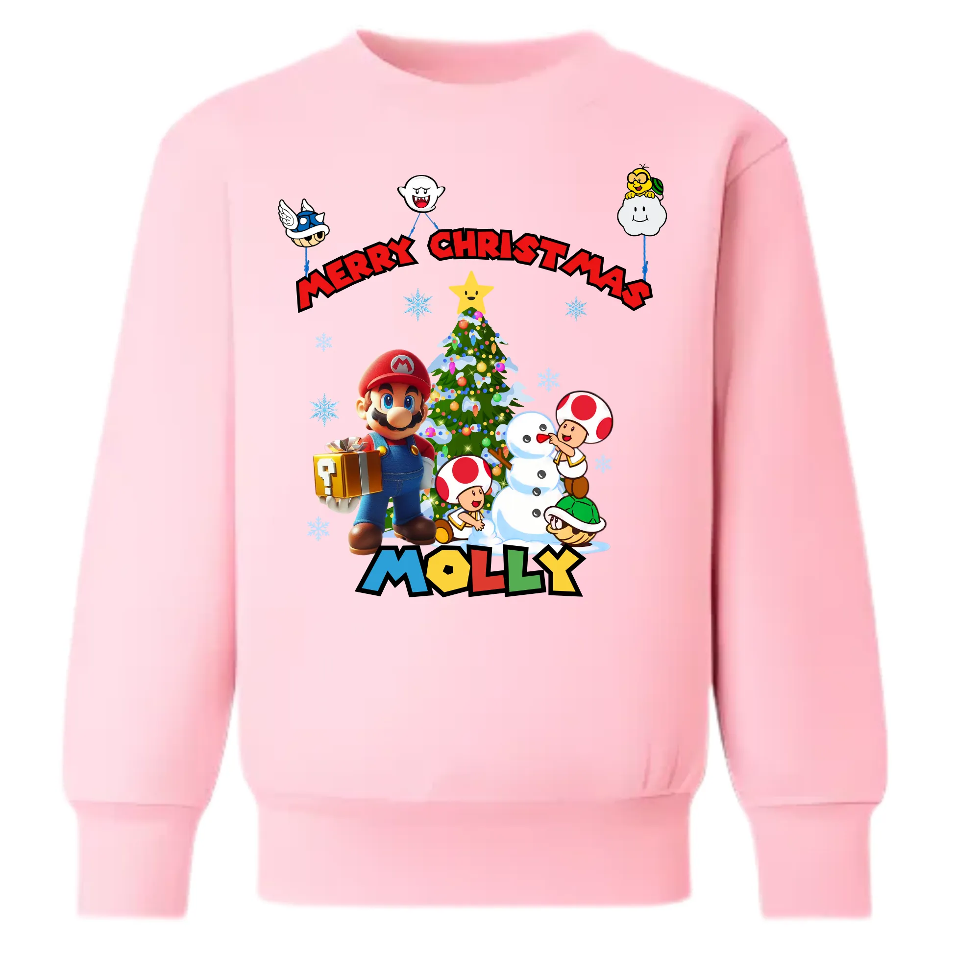 Children's Christmas Jumper, Super Mario Christmas Sweatshirt with Personalisation