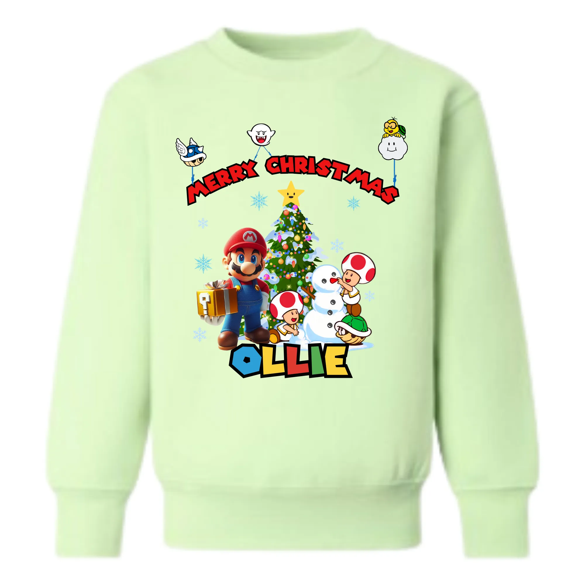 Children's Christmas Jumper, Super Mario Christmas Sweatshirt with Personalisation