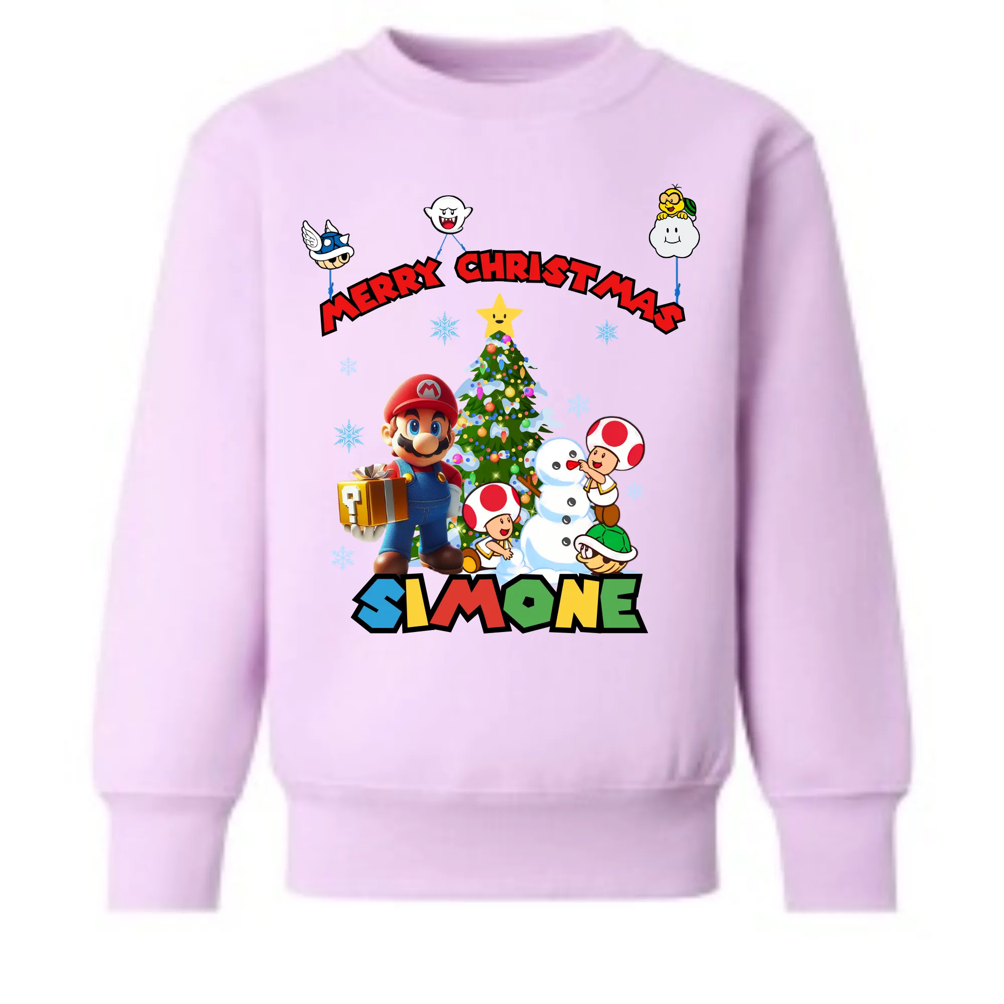 Children's Christmas Jumper, Super Mario Christmas Sweatshirt with Personalisation