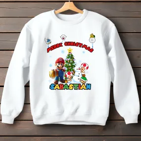 Children's Christmas Jumper, Super Mario Christmas Sweatshirt with Personalisation