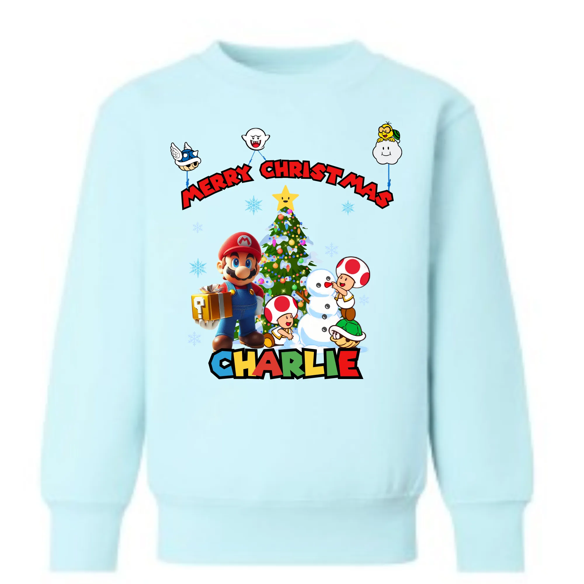 Children's Christmas Jumper, Super Mario Christmas Sweatshirt with Personalisation