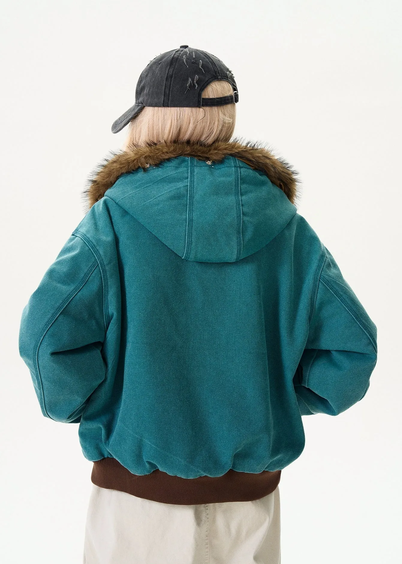 Contrast Faux Fur Hooded Bomber Jacket