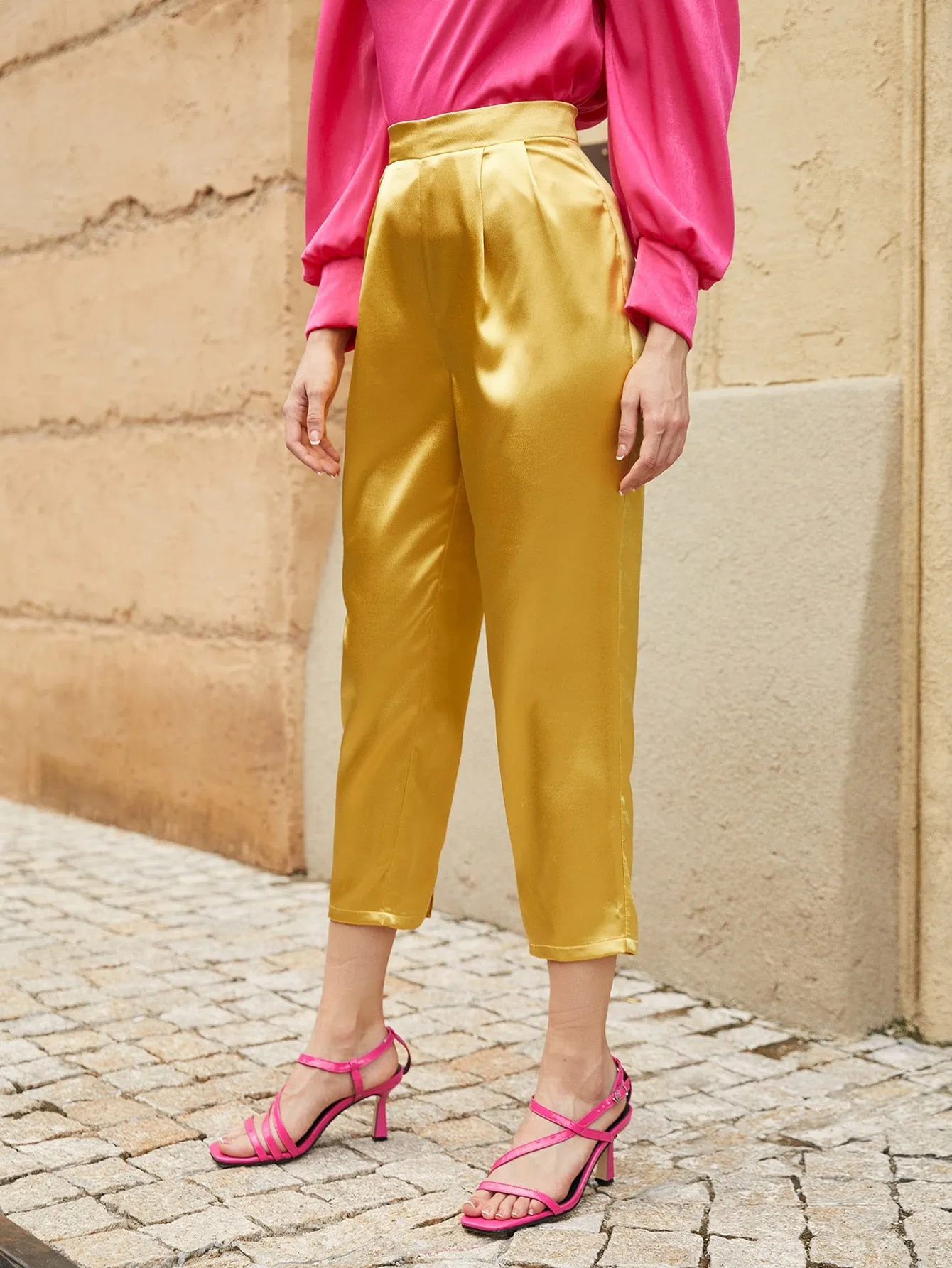 Elegant Plain Split High Waist Capris Women Pants