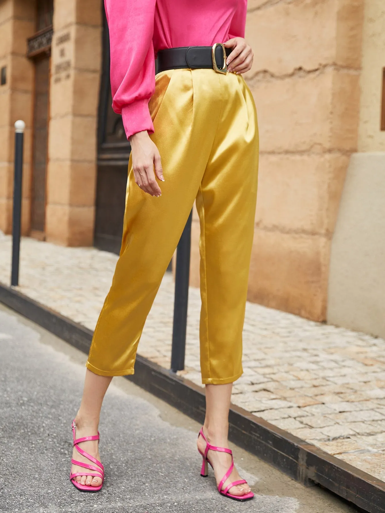 Elegant Plain Split High Waist Capris Women Pants