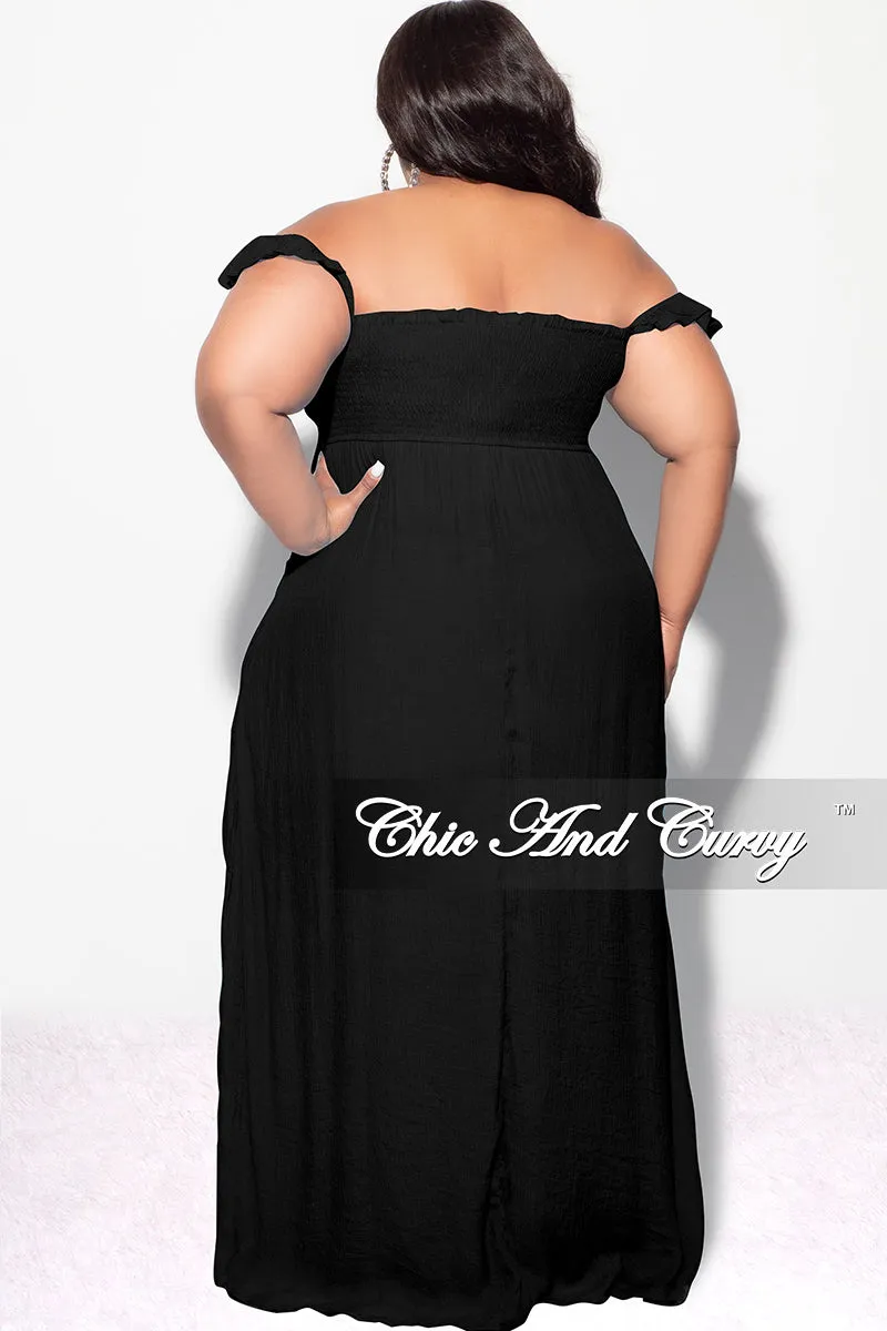 Final Sale Plus Size Off the Shoulder Smocked Maxi Dress in Black