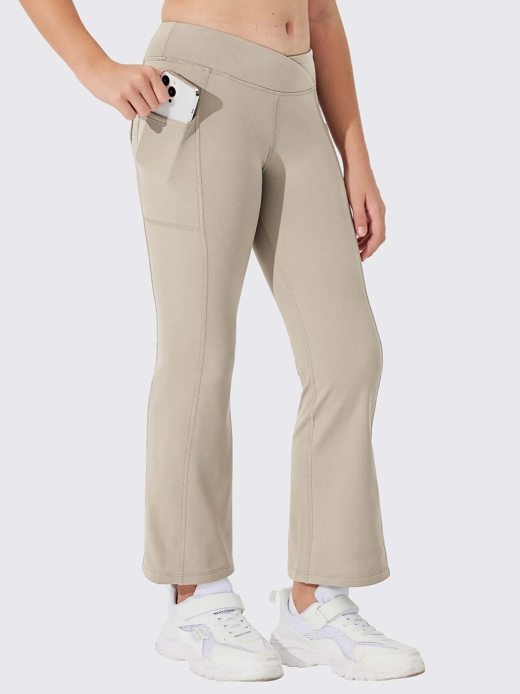 Girls' Fleece Lined Crossover Flared Leggings