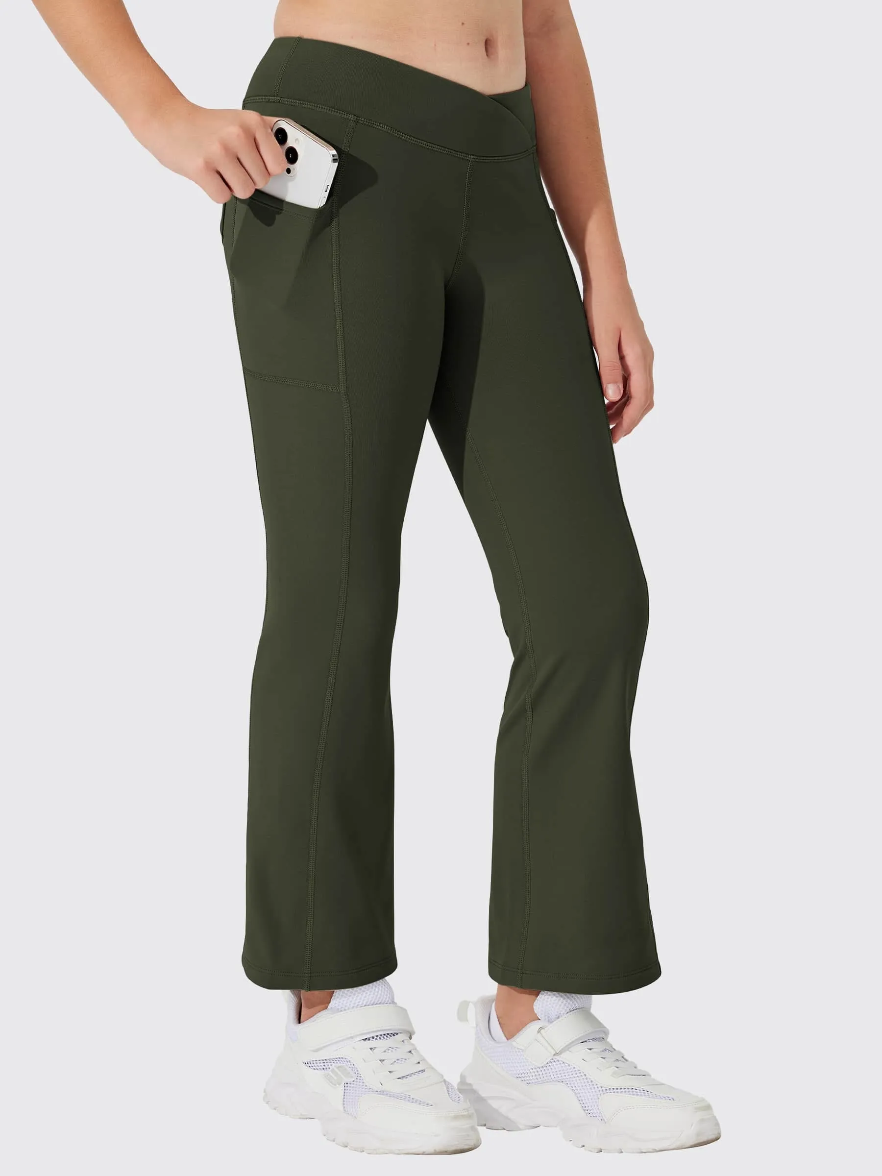 Girls' Fleece Lined Crossover Flared Leggings