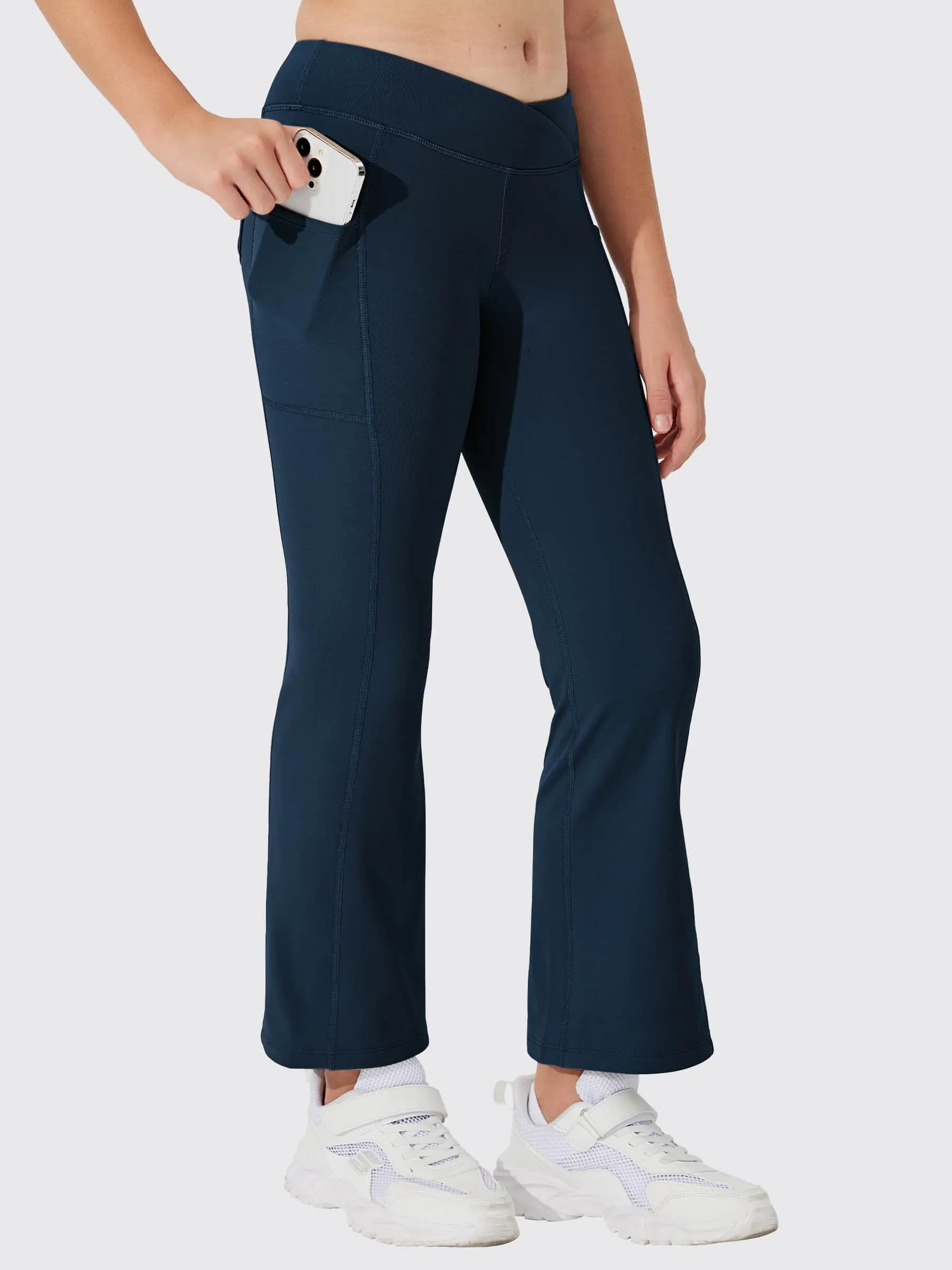 Girls' Fleece Lined Crossover Flared Leggings