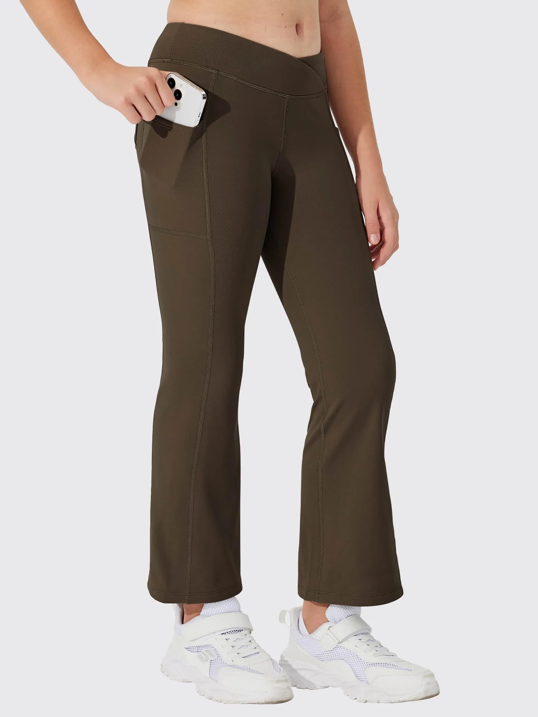 Girls' Fleece Lined Crossover Flared Leggings