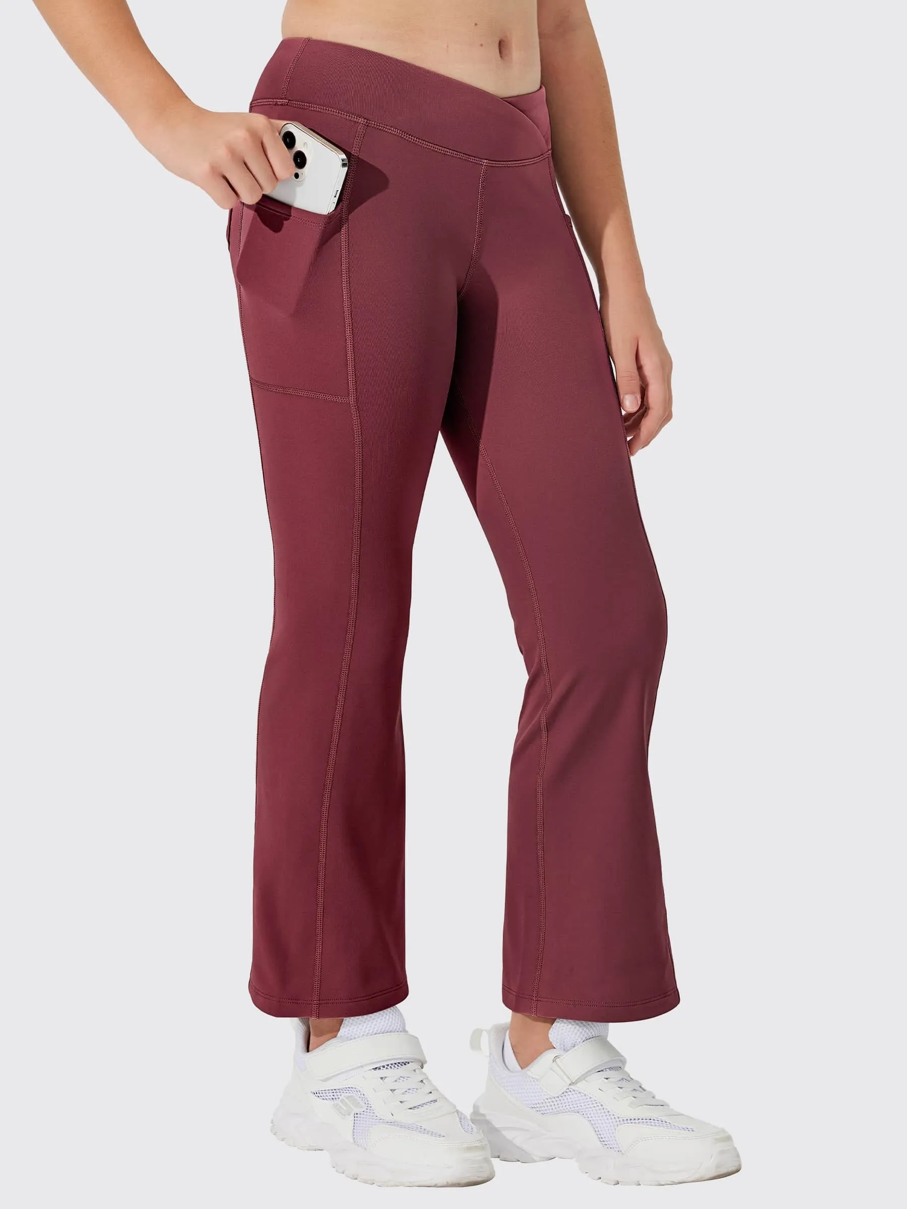 Girls' Fleece Lined Crossover Flared Leggings
