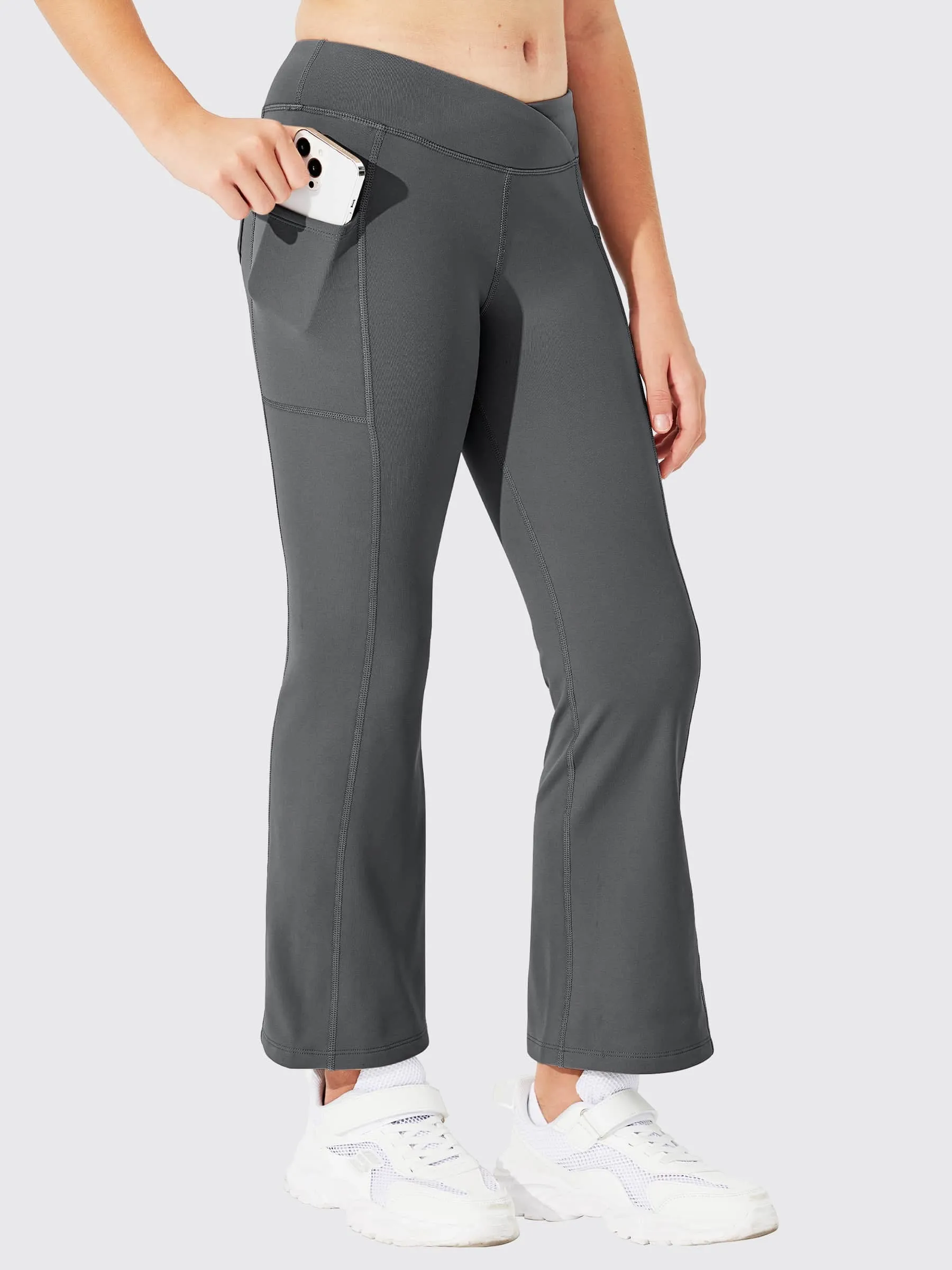 Girls' Fleece Lined Crossover Flared Leggings