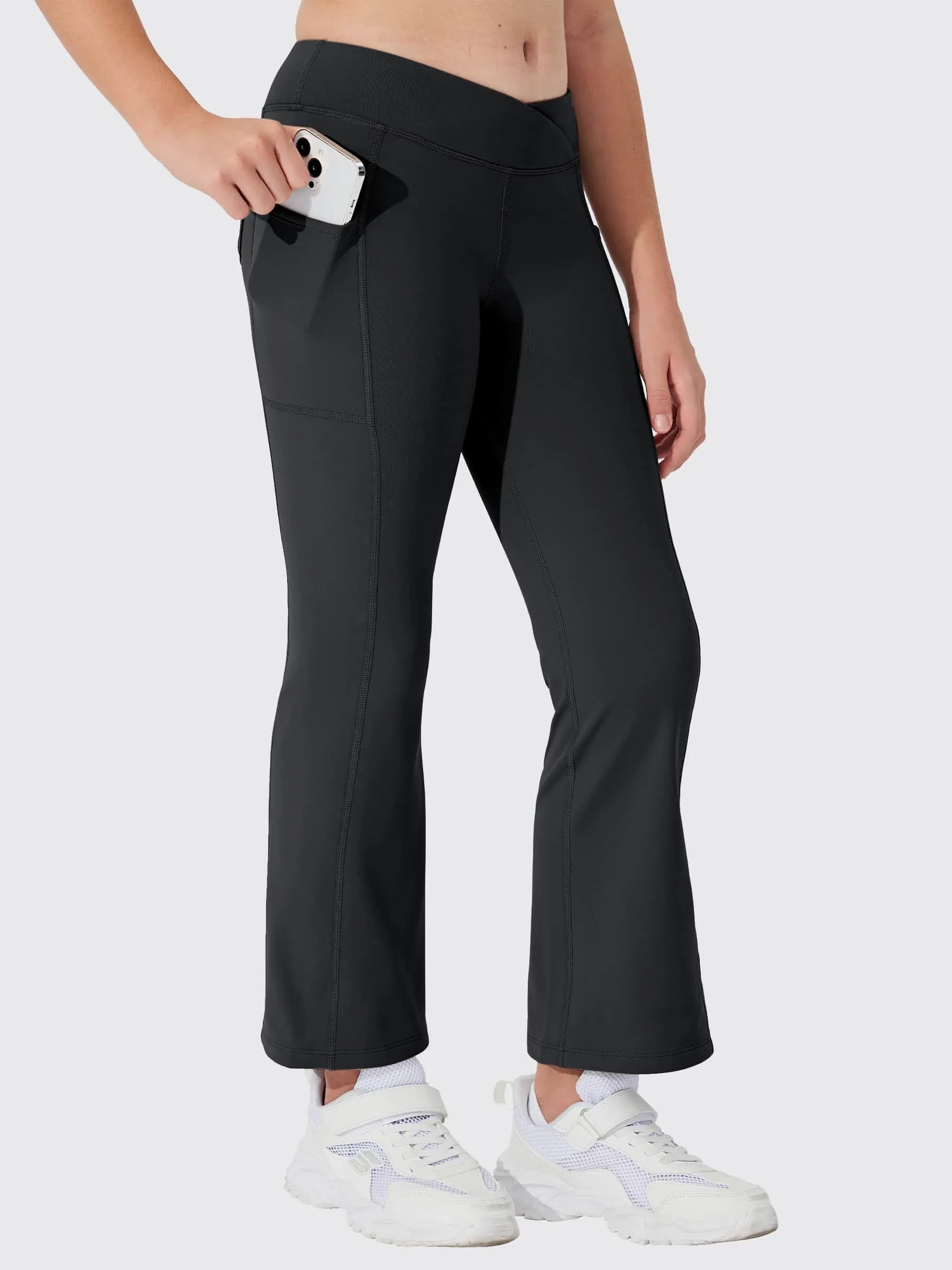 Girls' Fleece Lined Crossover Flared Leggings