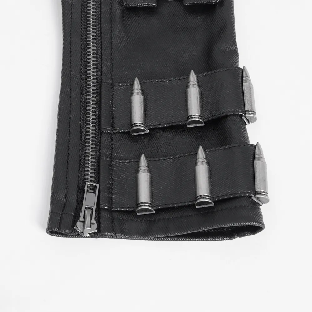 Gothic Fingerless Gloves with Chain and Bullet Details