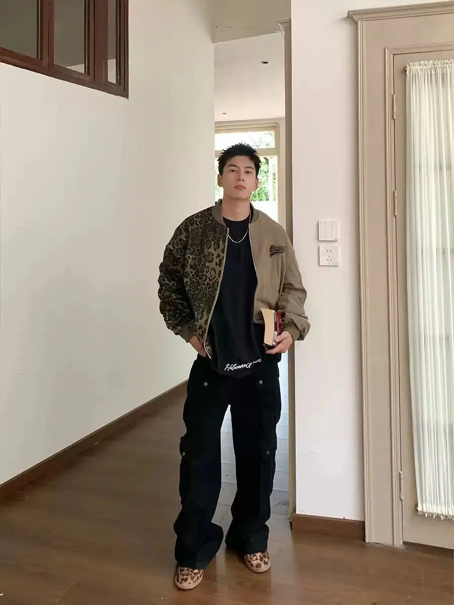 Holo Asymmetric Leopard Print Bomber Jacket