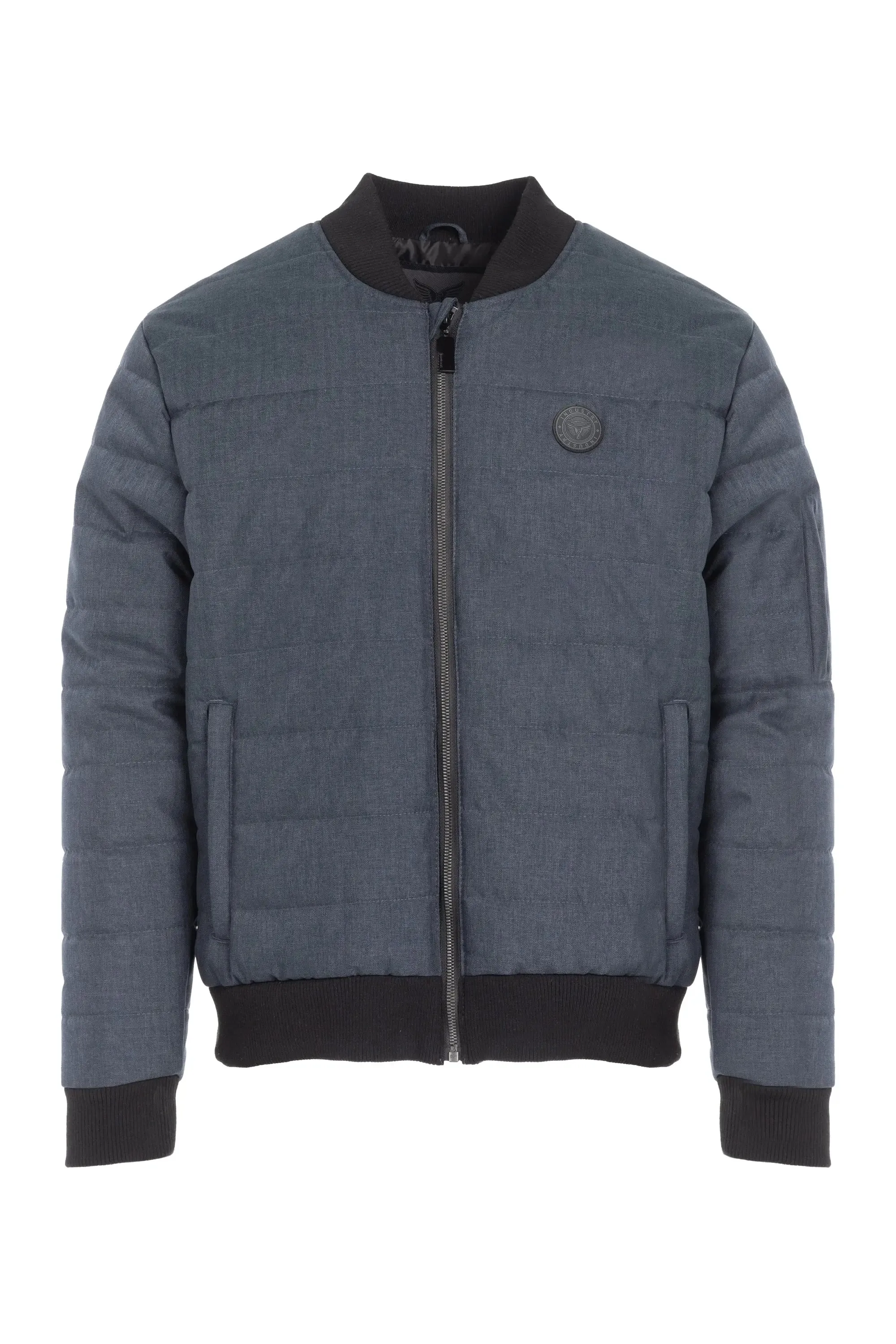 Industry Clothing Grey Blue Textured Alternative Down Bomber Jacket