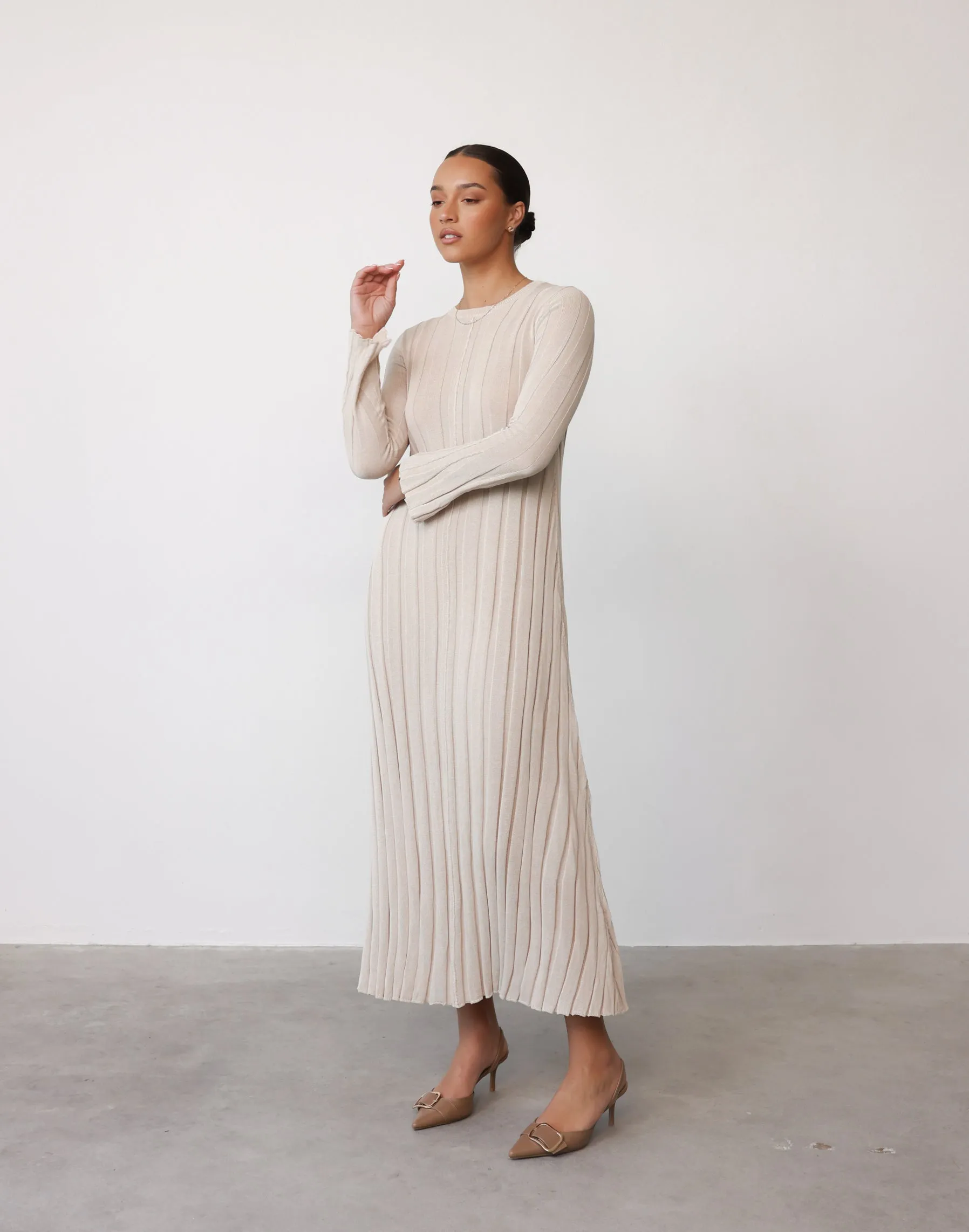 Jemima Long Sleeve Maxi Dress (Stone)
