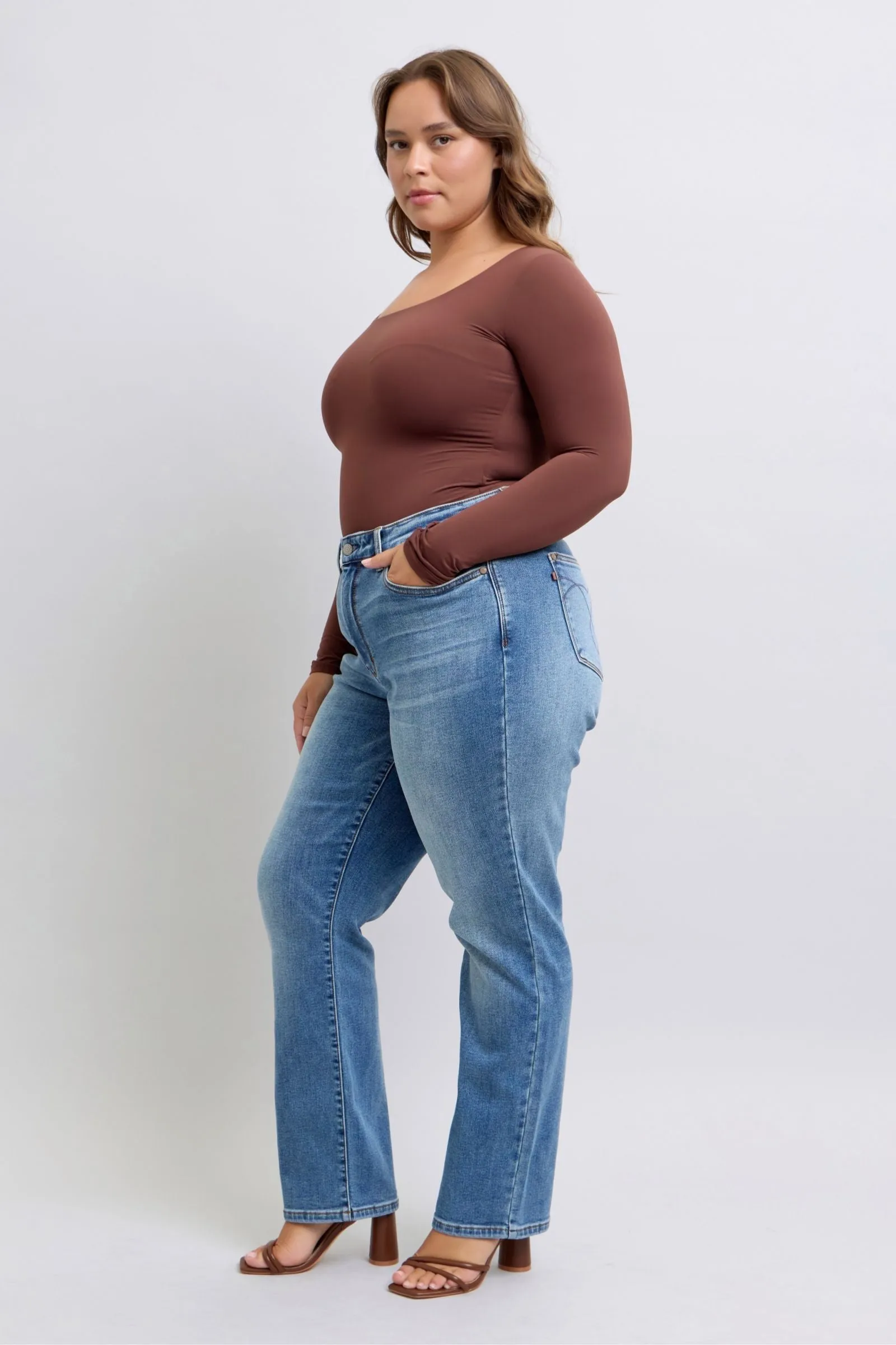 Judy Blue High Rise Vintage Wash Thermal Straight Denim Jeans 82632