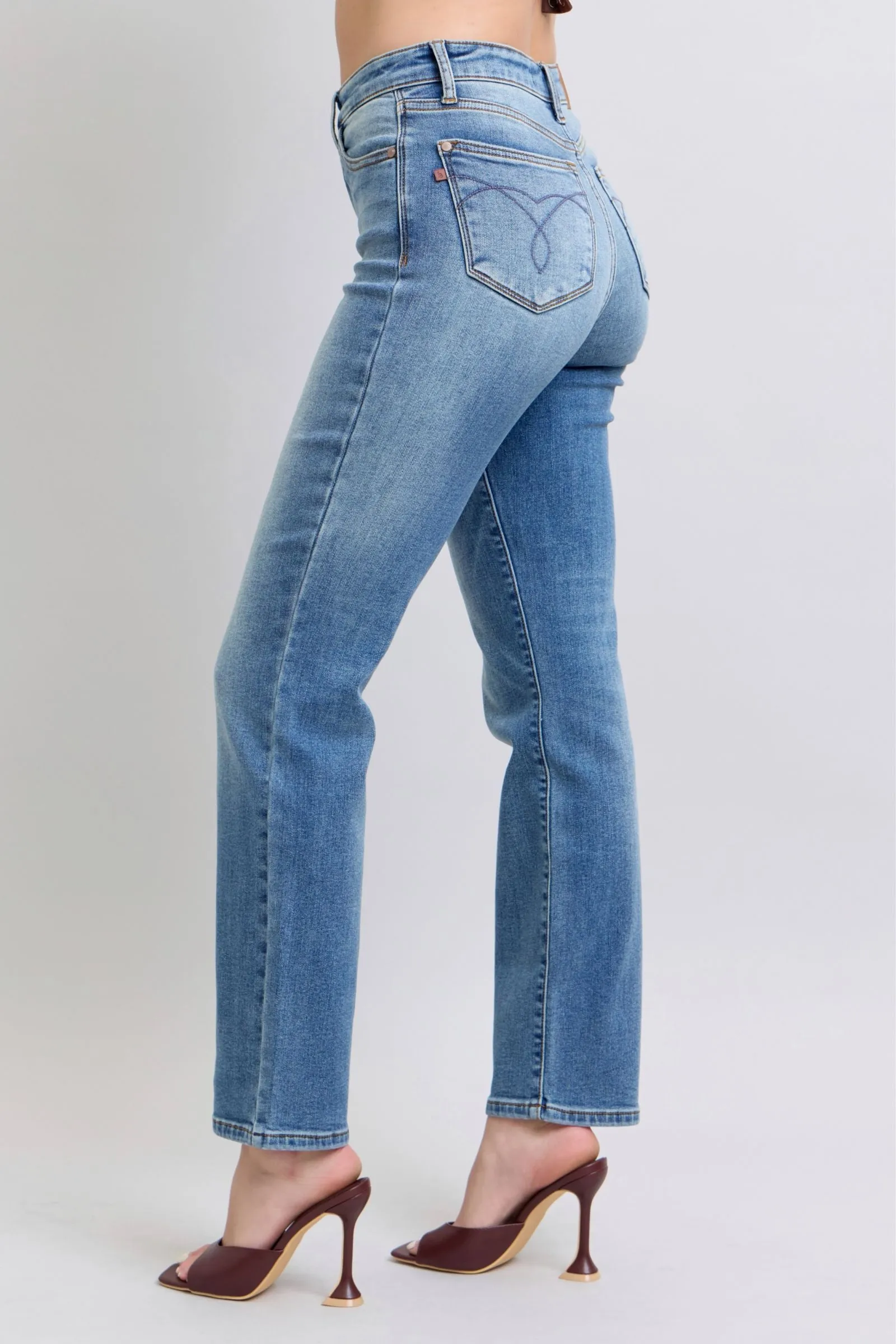 Judy Blue High Rise Vintage Wash Thermal Straight Denim Jeans 82632