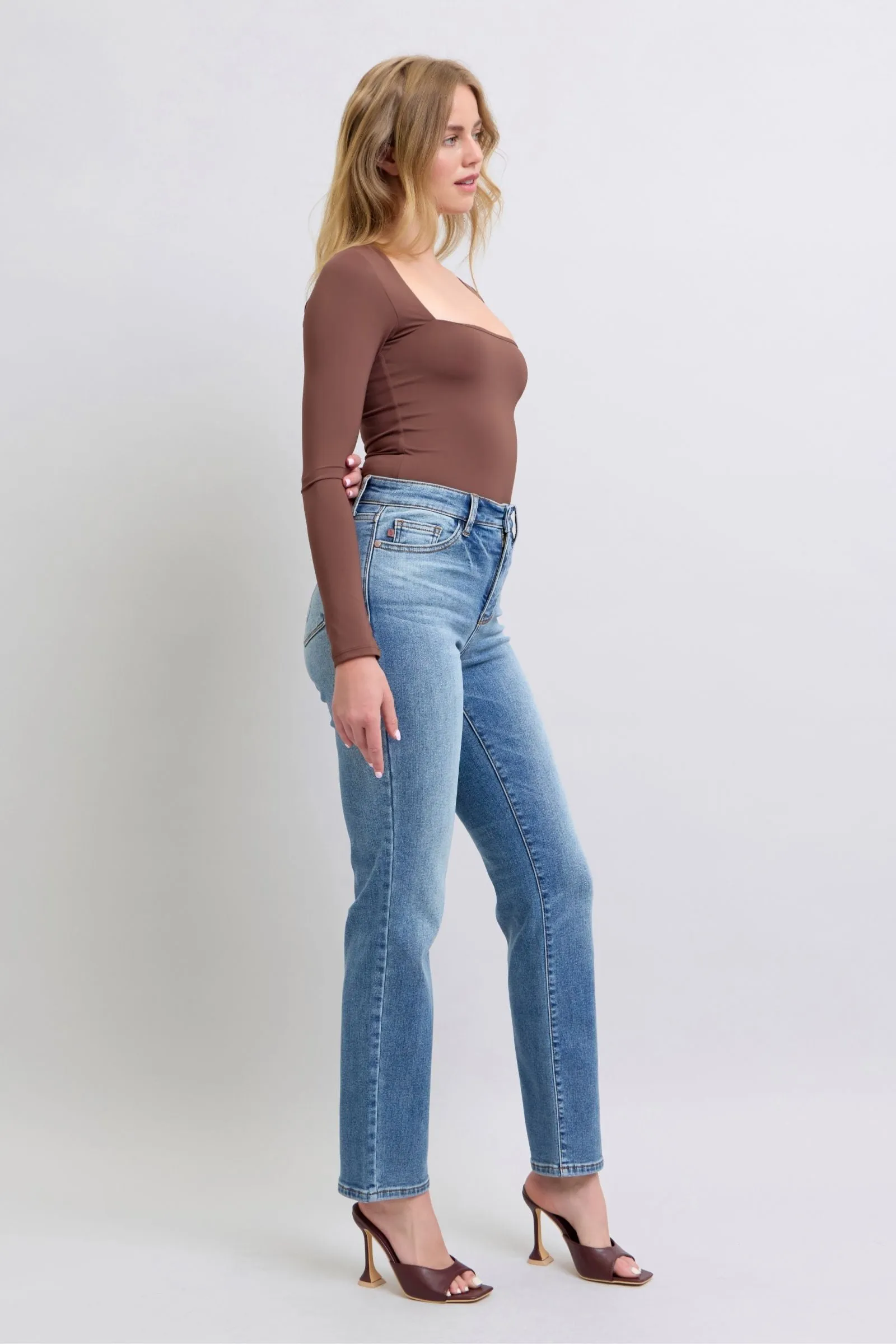Judy Blue High Rise Vintage Wash Thermal Straight Denim Jeans 82632