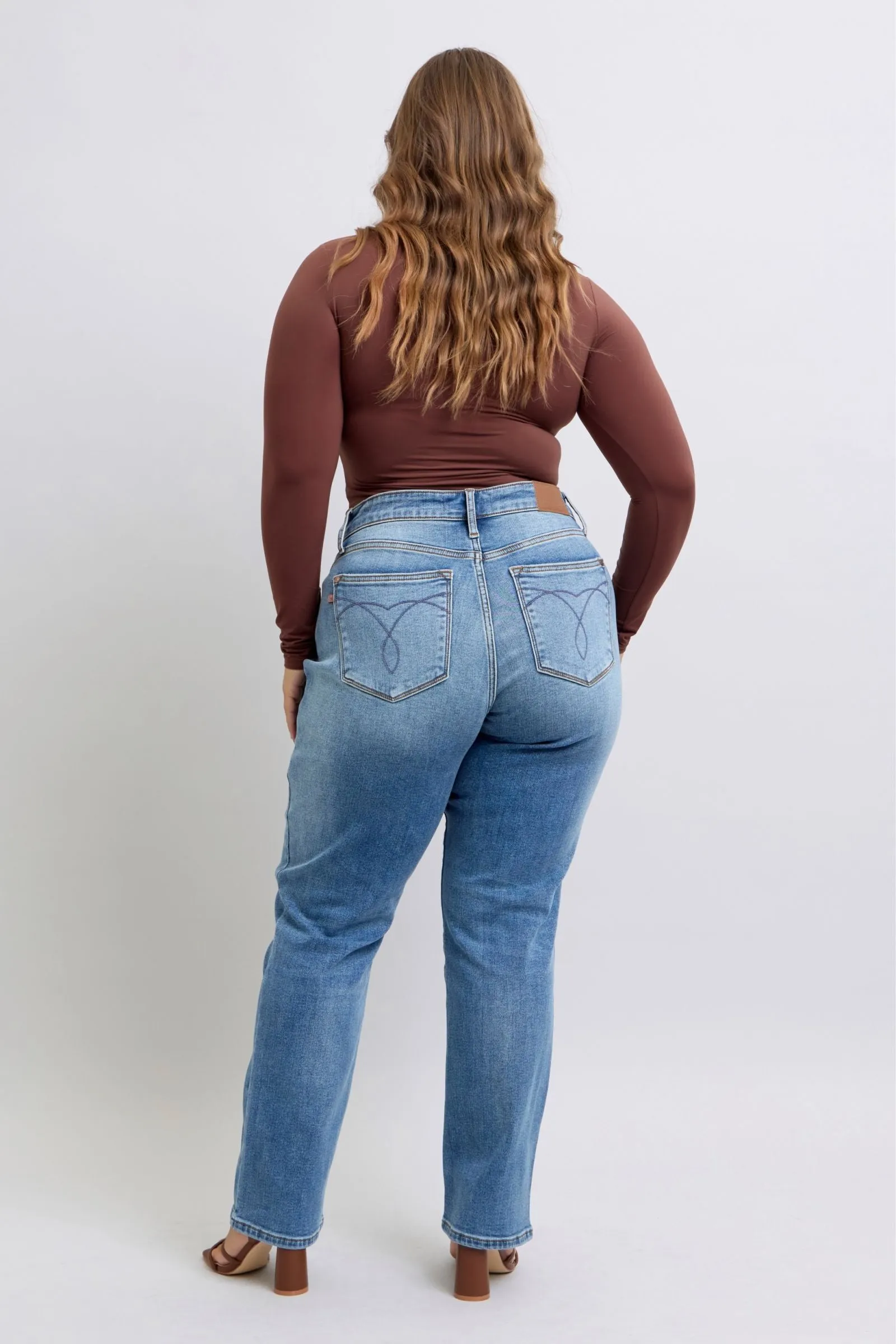 Judy Blue High Rise Vintage Wash Thermal Straight Denim Jeans 82632