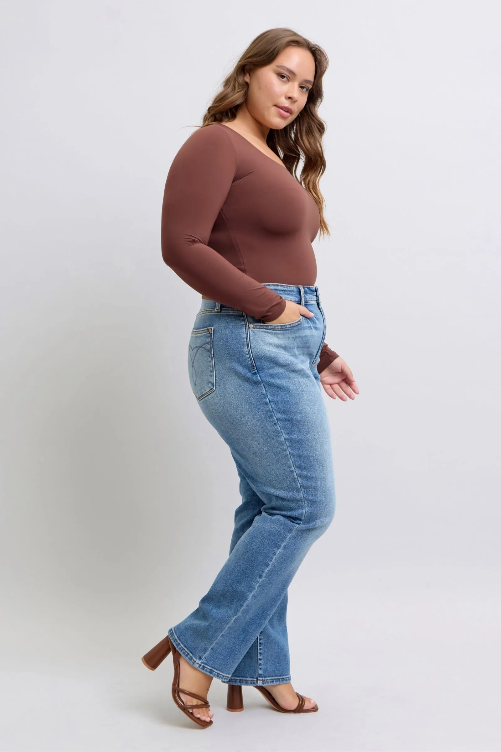 Judy Blue High Rise Vintage Wash Thermal Straight Denim Jeans 82632