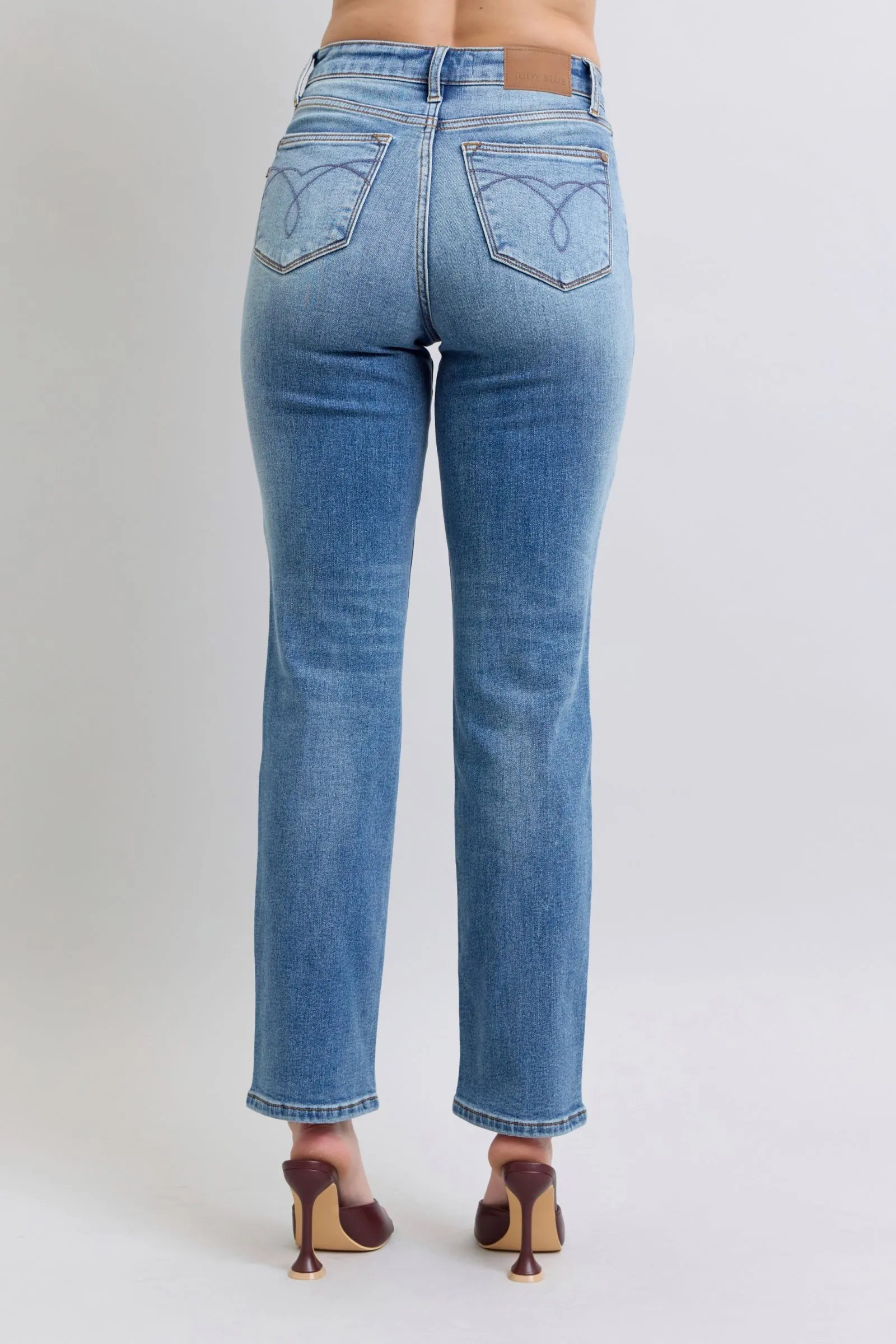 Judy Blue High Rise Vintage Wash Thermal Straight Denim Jeans 82632
