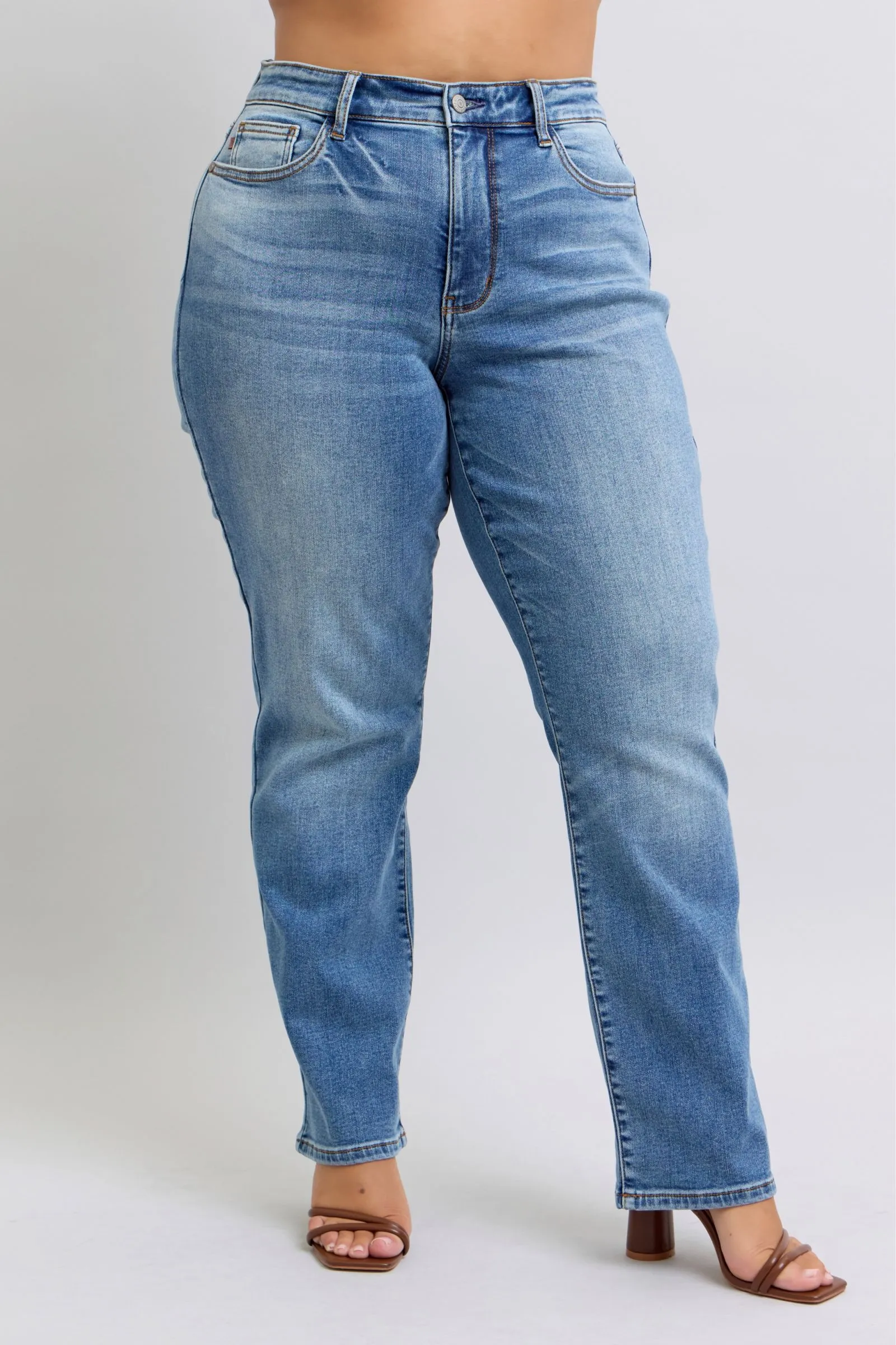 Judy Blue High Rise Vintage Wash Thermal Straight Denim Jeans 82632