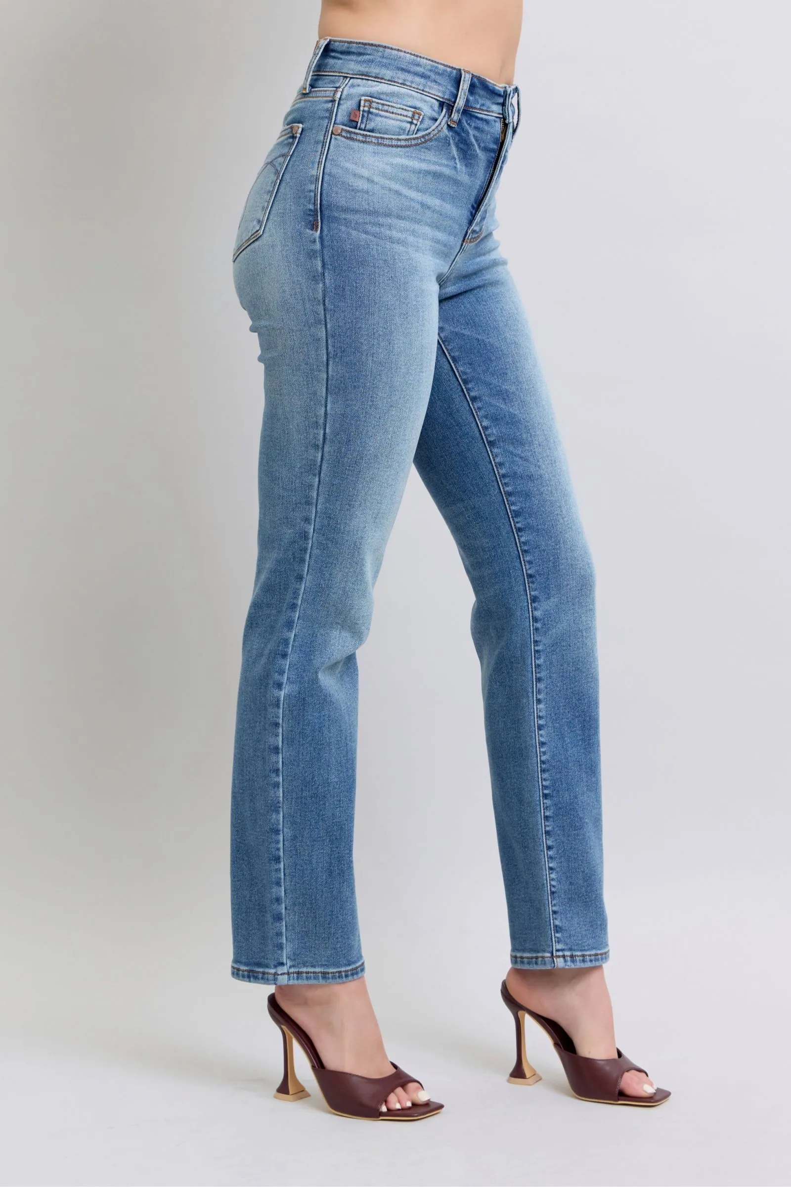 Judy Blue High Rise Vintage Wash Thermal Straight Denim Jeans 82632