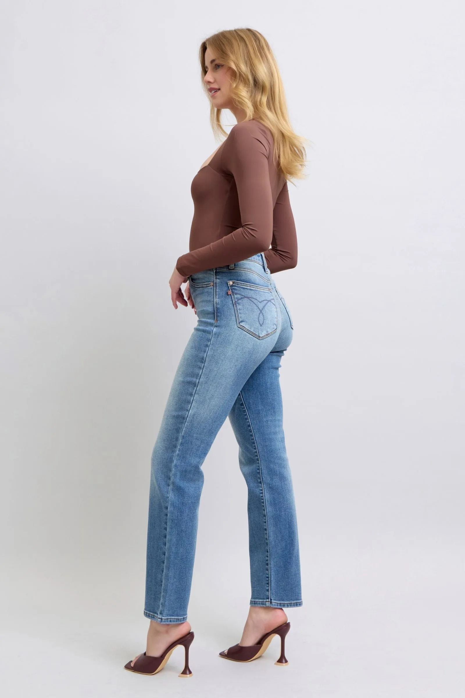 Judy Blue High Rise Vintage Wash Thermal Straight Denim Jeans 82632