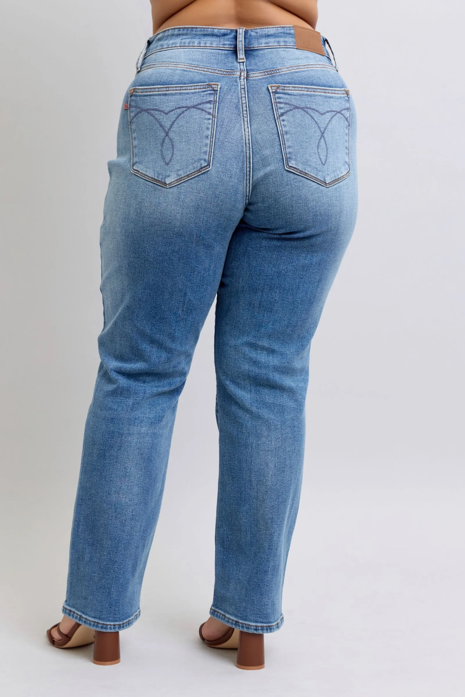 Judy Blue High Rise Vintage Wash Thermal Straight Denim Jeans 82632