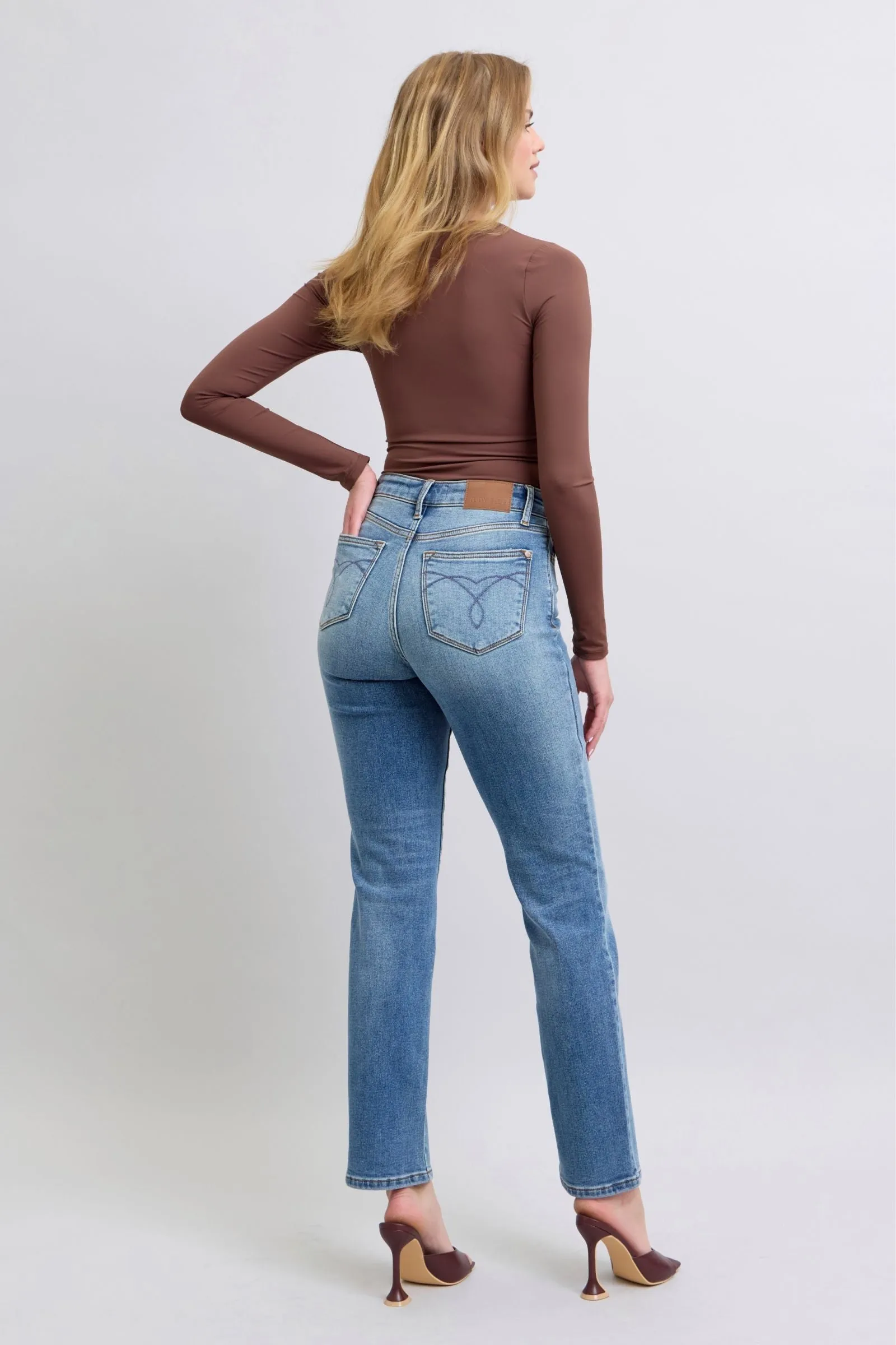 Judy Blue High Rise Vintage Wash Thermal Straight Denim Jeans 82632